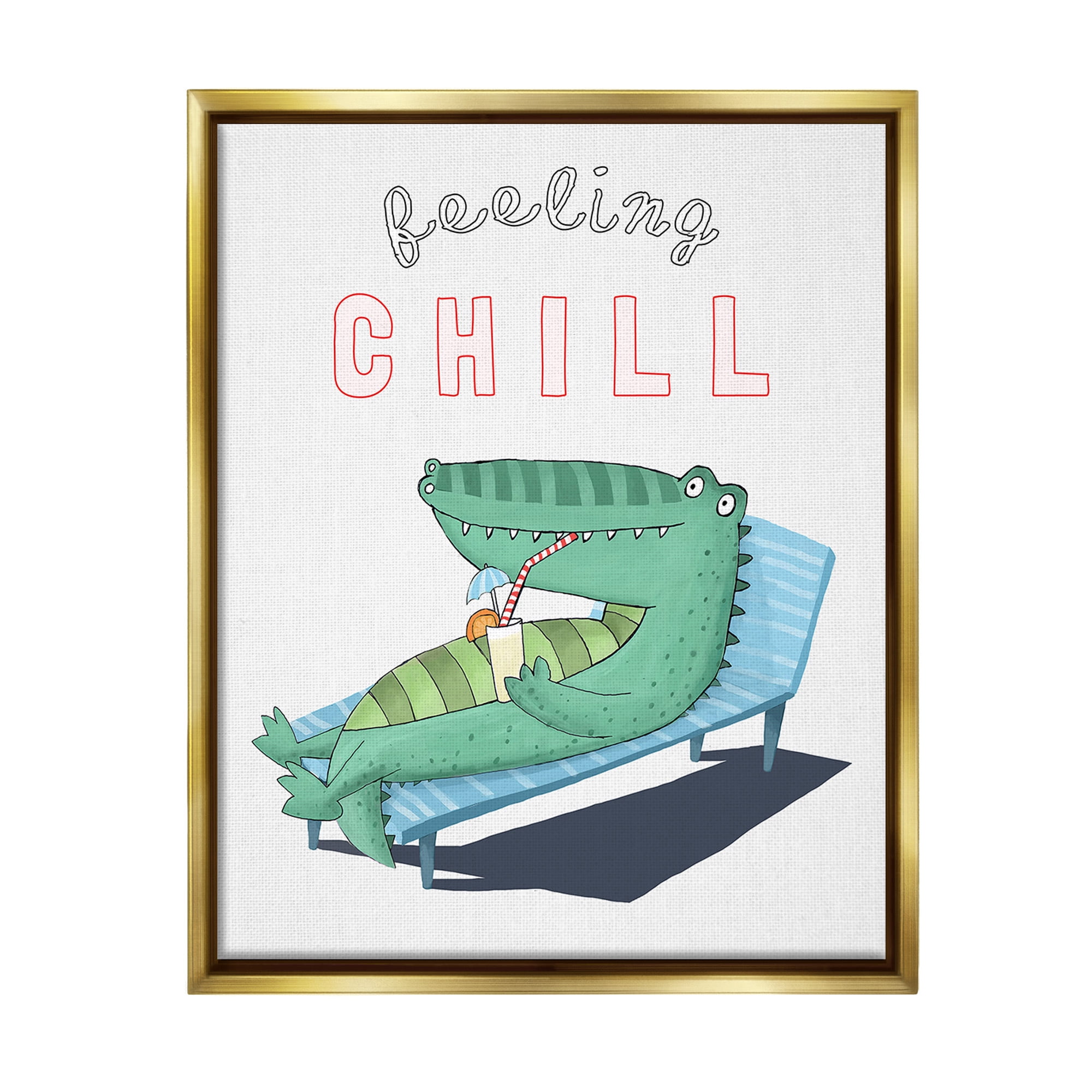 Stupell Industries Feeling Chill Alligator Animals & Insects Painting Gold Floater Framed Canvas Art Print Wall Art, 25 x 31