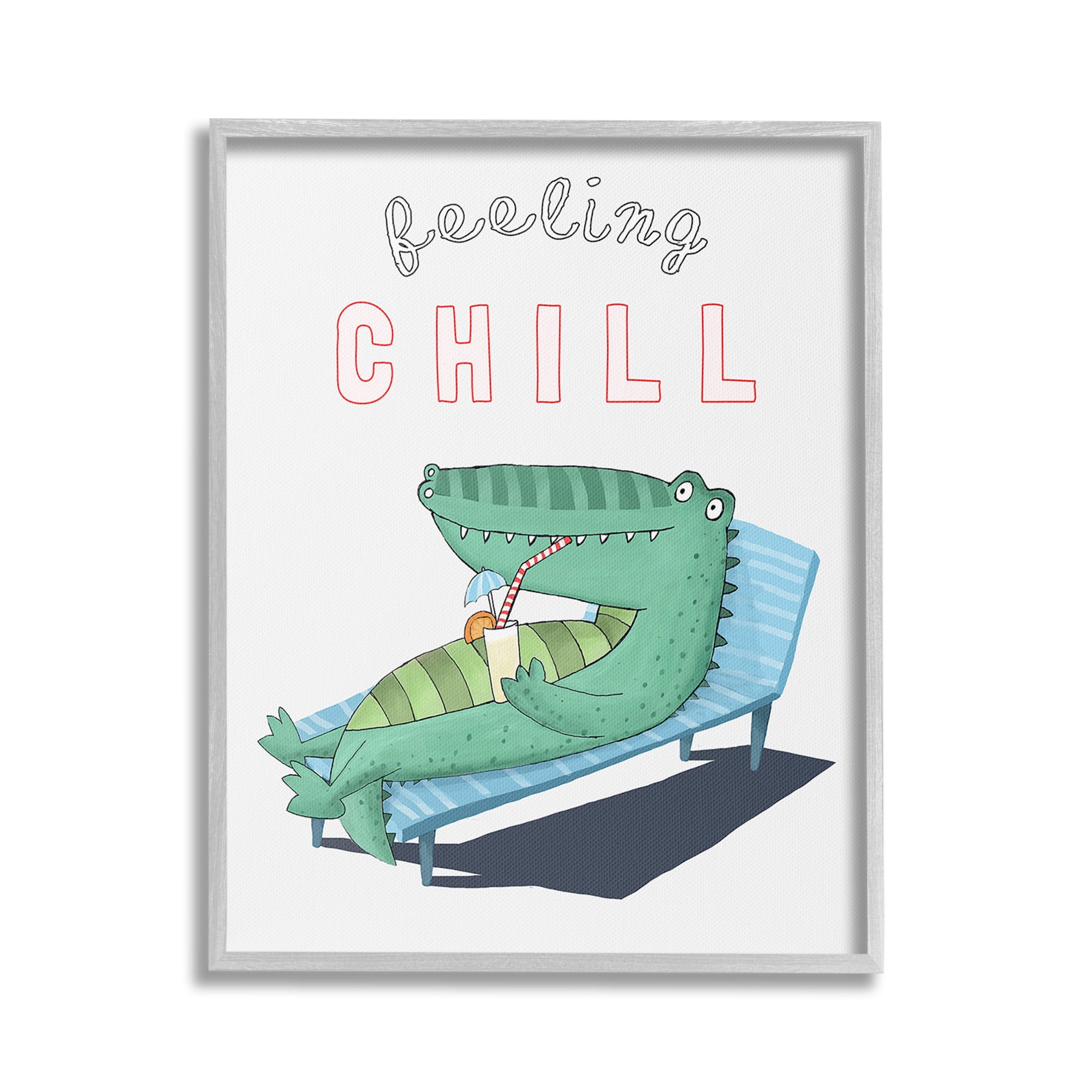 Stupell Industries Feeling Chill Alligator Animals & Insects Painting Gray Framed Art Print Wall Art, 24 x 30