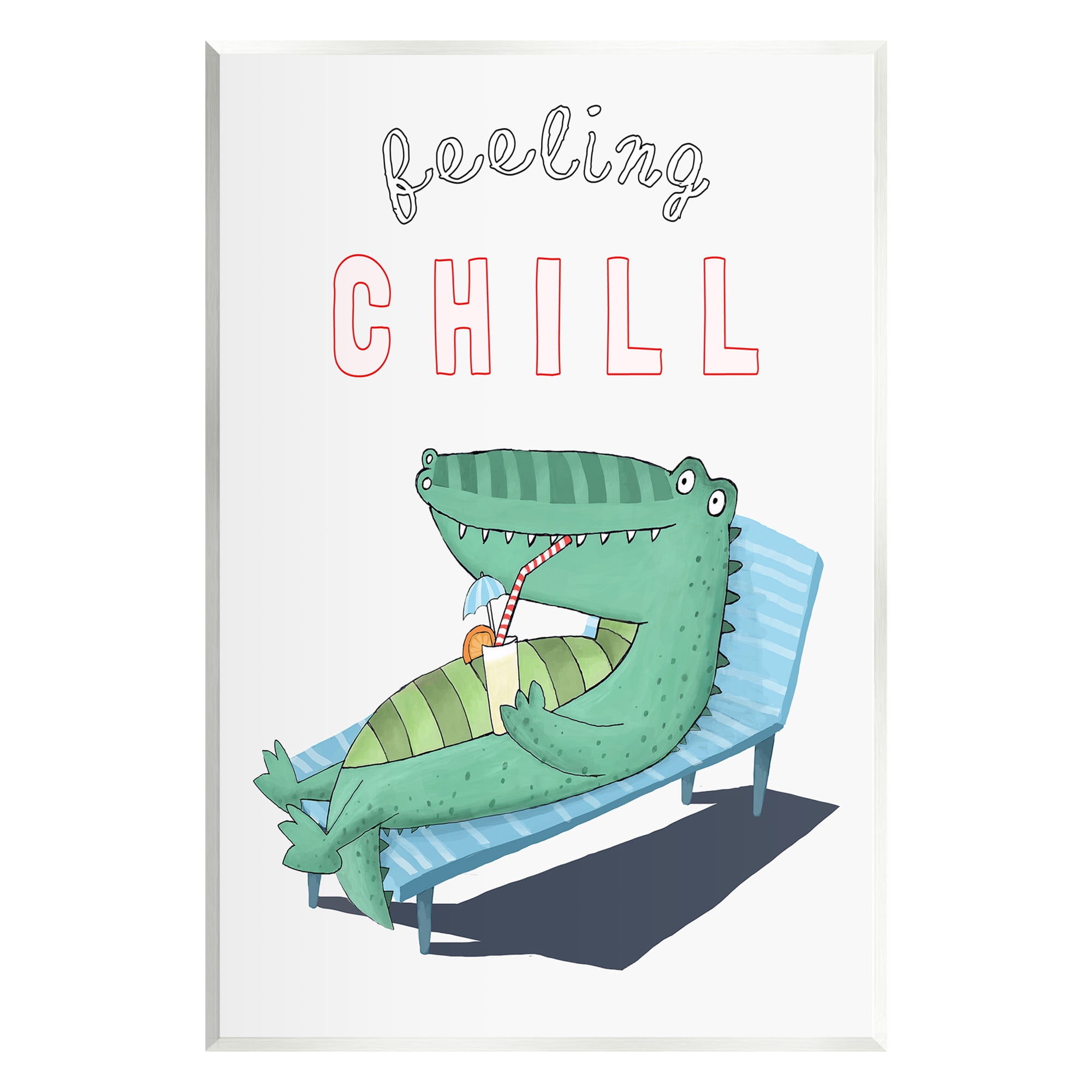 Feeling Chill Alligator Wall Art Plaque in White MDF Wood