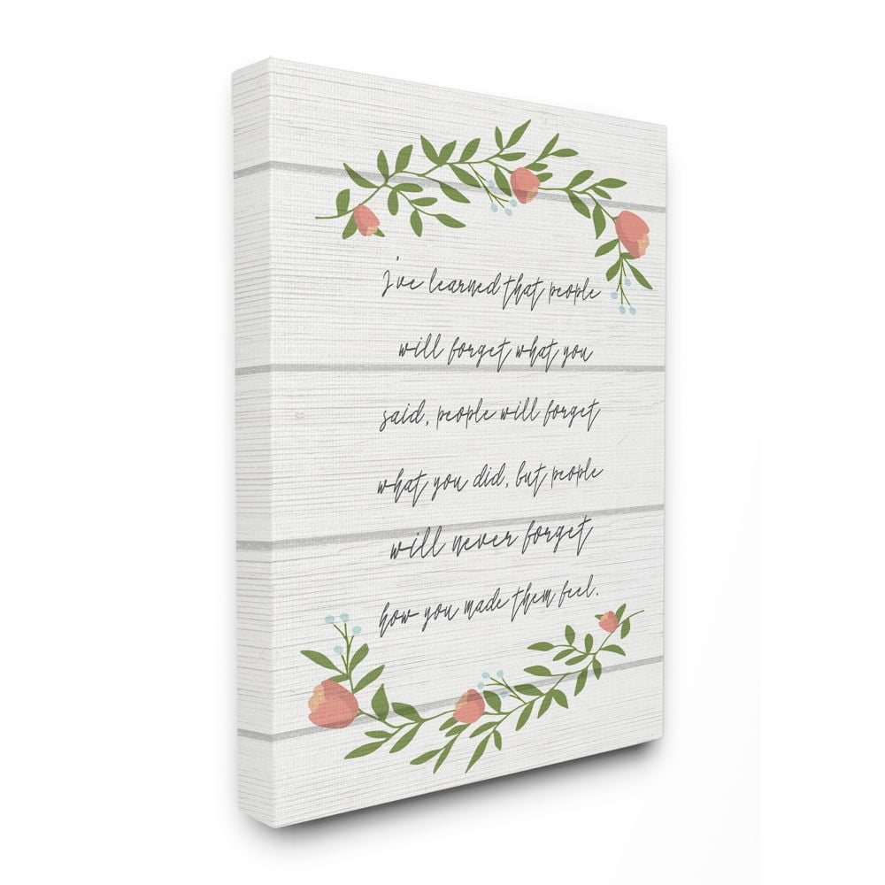 Stupell Industries Feeling Flower Wreath Inspirational Word Family Textured Wood Design Canvas Wall Art by Daphne Polselli