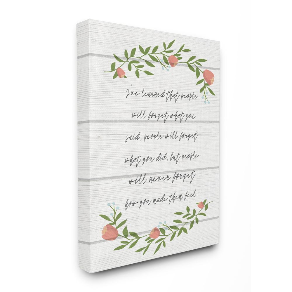Stupell Industries Feeling Flower Wreath Inspirational Word Family Textured Wood Design Canvas Wall Art by Daphne Polselli