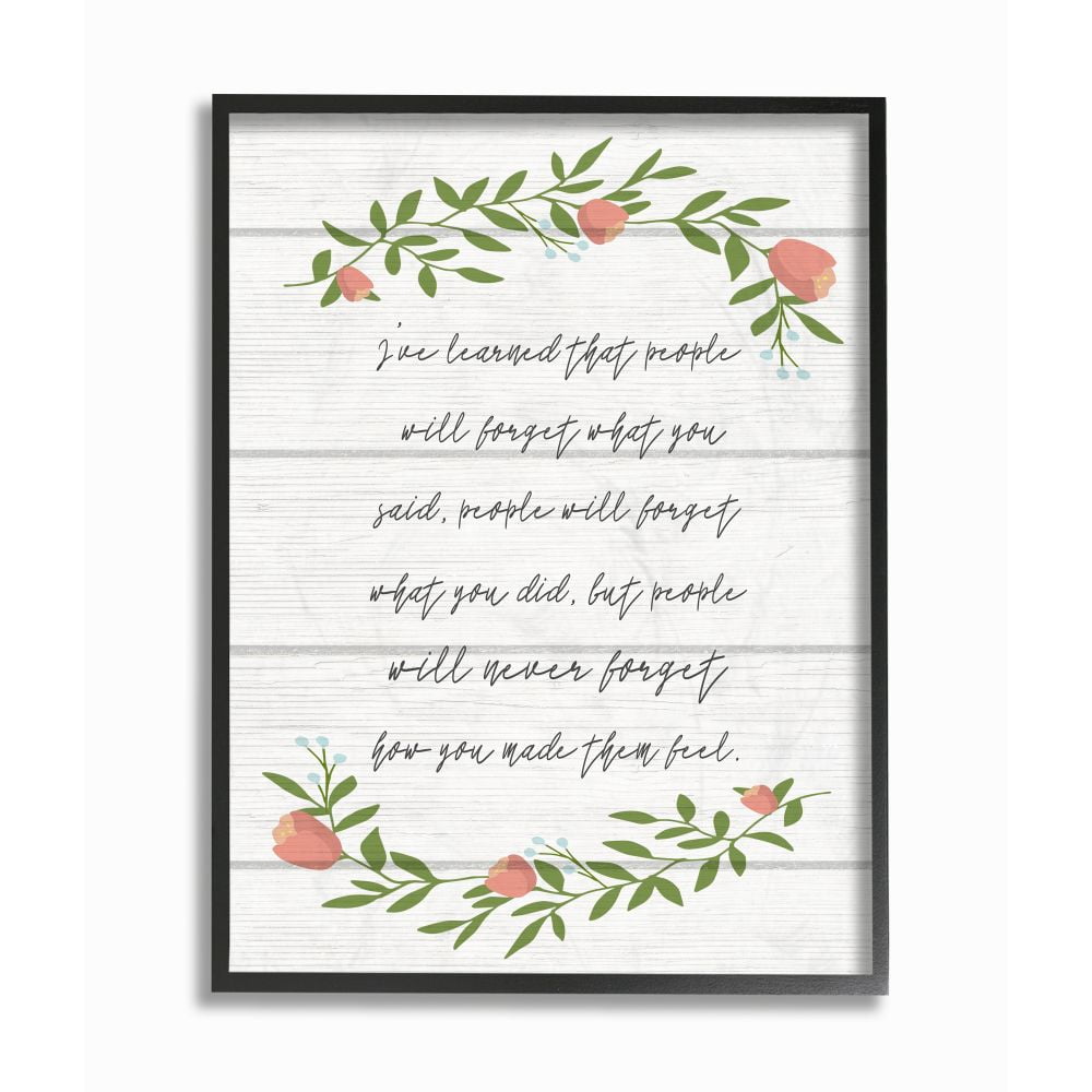 Stupell Industries Feeling Flower Wreath Inspirational Word Family Textured Wood Design Framed Giclee Texturized Art by Daphne Polselli