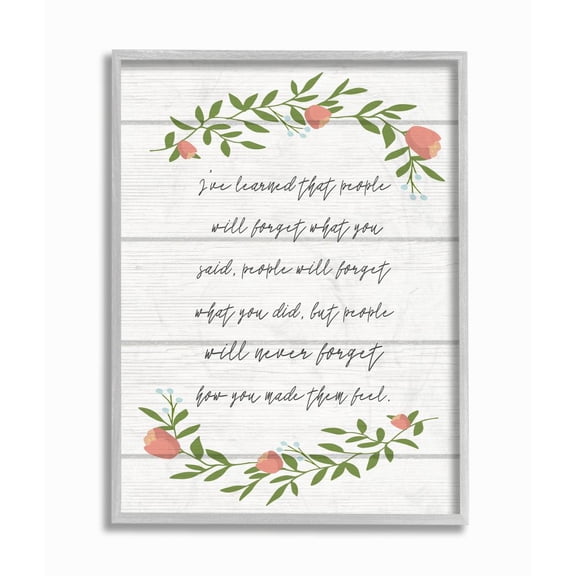 Stupell Industries Feeling Flower Wreath Inspirational Word Family Textured Wood Design Gray Farmhouse Rustic Framed Giclee Texturized Art by Daphne Polselli