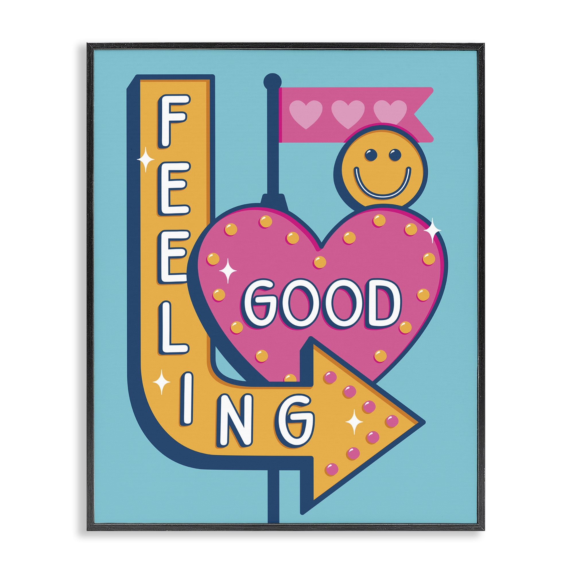 Stupell Industries Feeling Good Retro Sign Text & Numbers Painting Black Framed Art Print Wall Art, 11 x 14