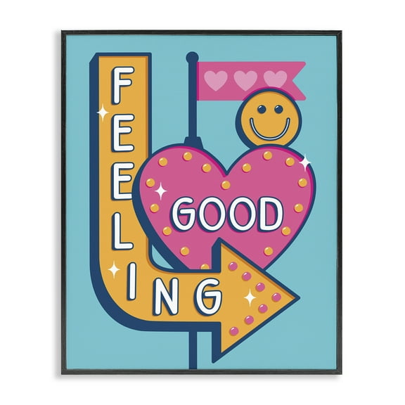 Stupell Industries Feeling Good Retro Sign Text & Numbers Painting Black Framed Art Print Wall Art, 11 x 14