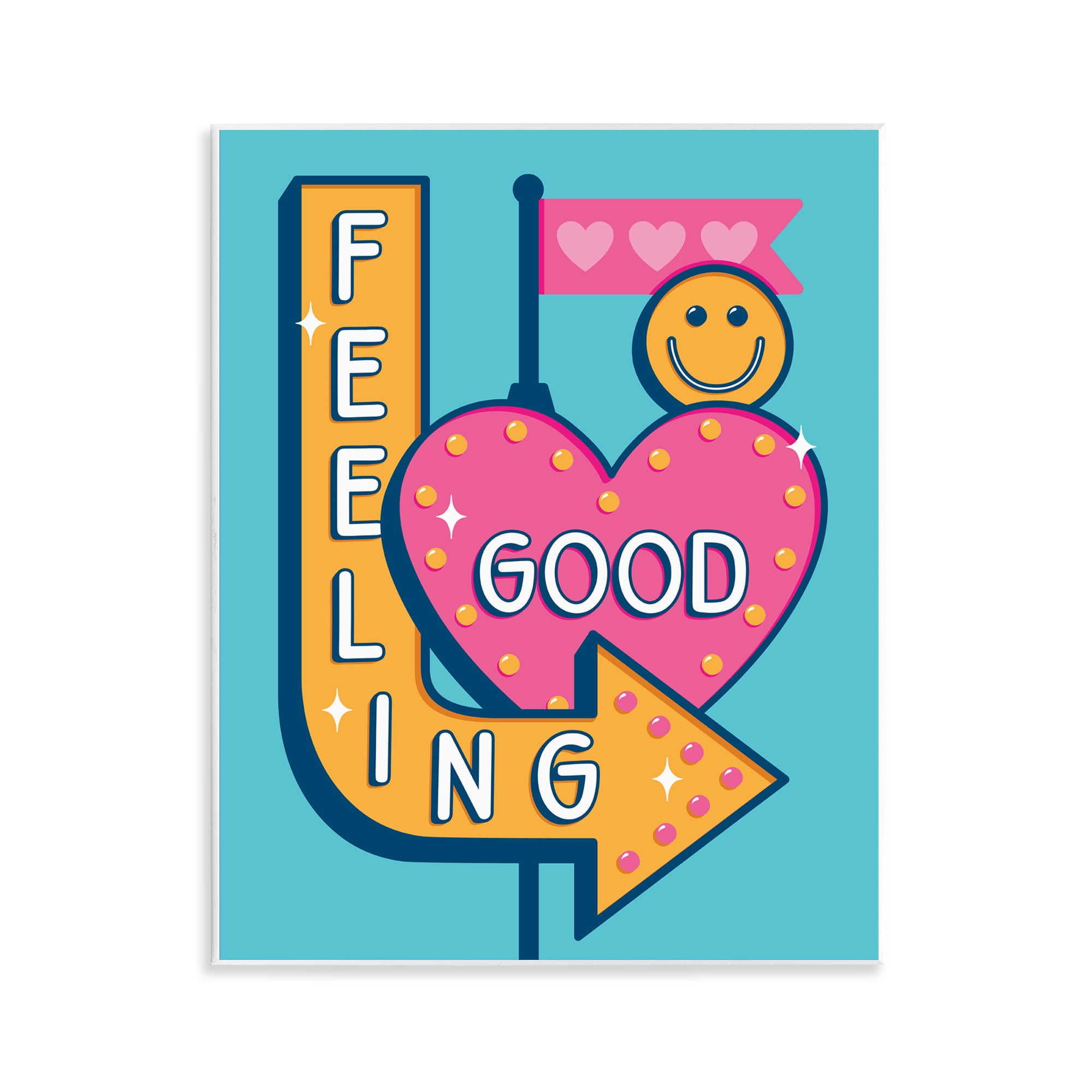 Stupell Industries Feeling Good Retro Sign Text & Numbers Painting Unframed Art Print Wall Art, 11 x 14