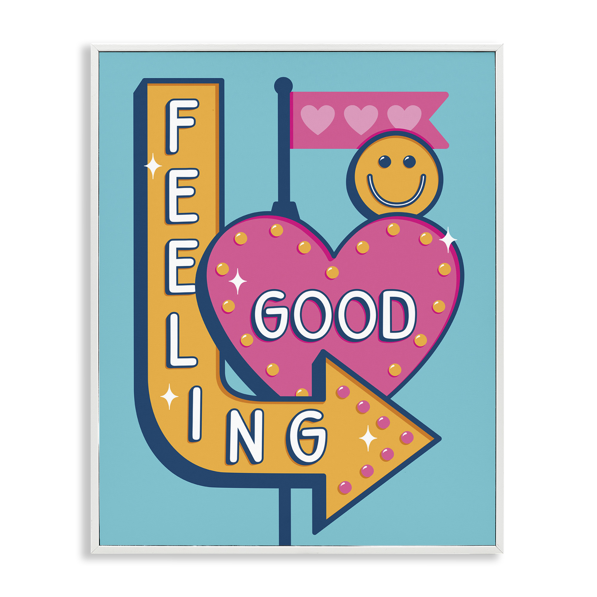 Stupell Industries Feeling Good Retro Sign Text & Numbers Painting White Framed Art Print Wall Art, 11 x 14