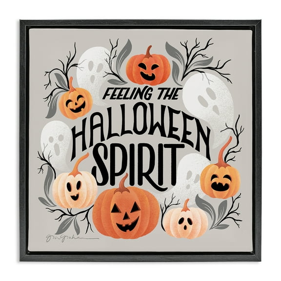 Stupell Industries Feeling Halloween Spirit Holiday Painting Black Floater Framed Art Print Wall Art, 18 x 18