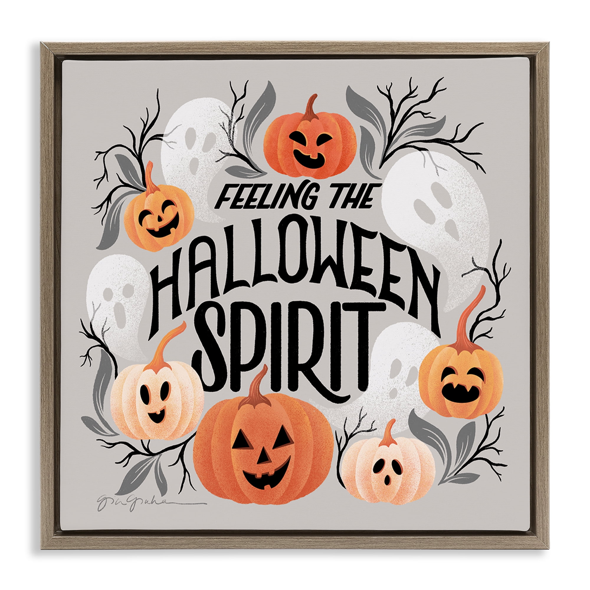 Stupell Industries Feeling Halloween Spirit Holiday Painting Brown Floater Framed Art Print Wall Art, 25 x 25