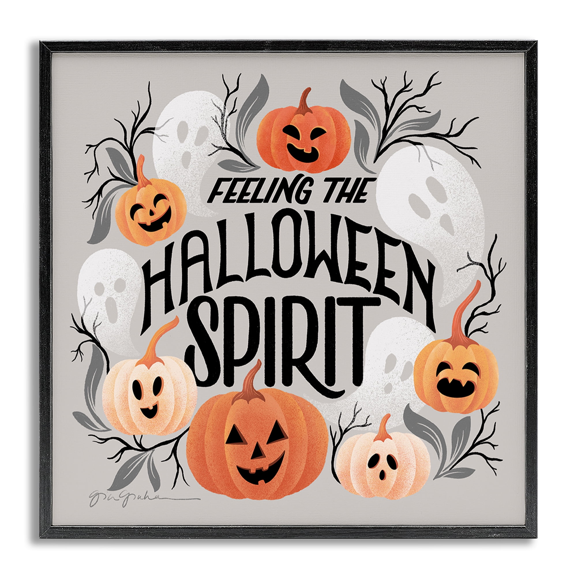 Stupell Industries Feeling Halloween Spirit Holiday Painting Gray Framed Art Print Wall Art, 24 x 24