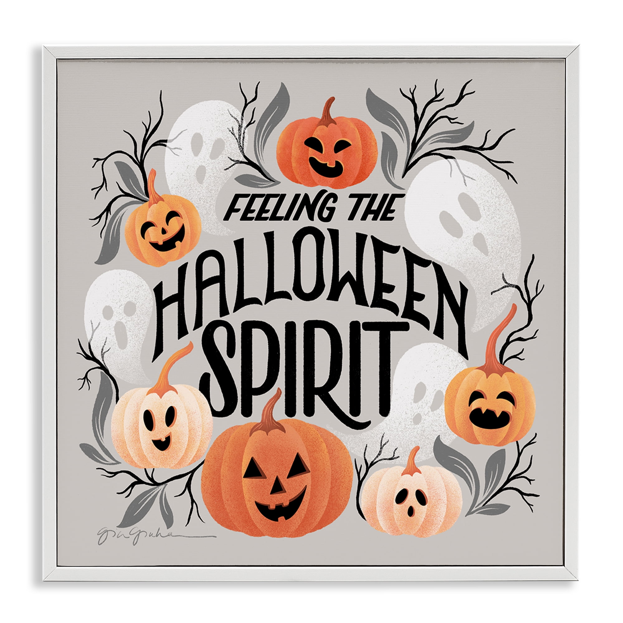 Stupell Industries Feeling Halloween Spirit Holiday Painting White Framed Art Print Wall Art, 12 x 12