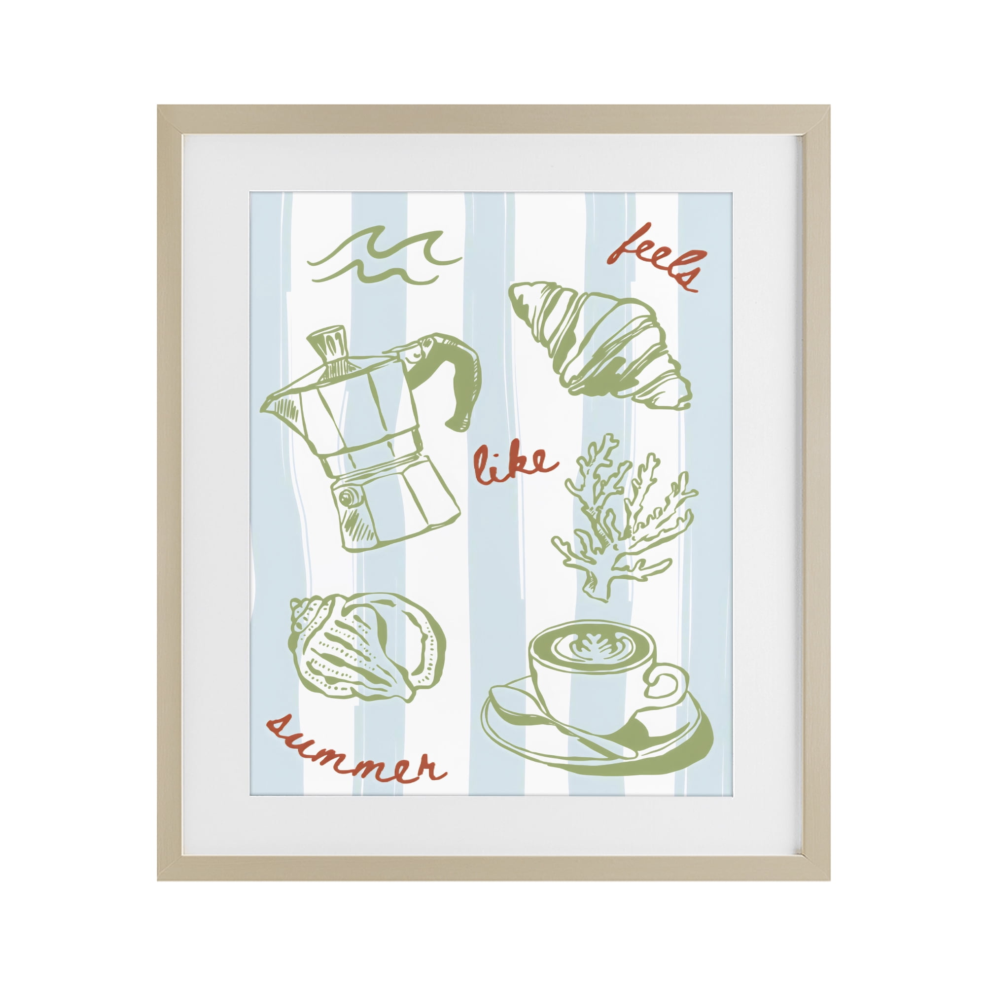 Stupell Industries Feels Like Summer on Stripes Birch Framed Print Under Glass, design by The Prints Vibe