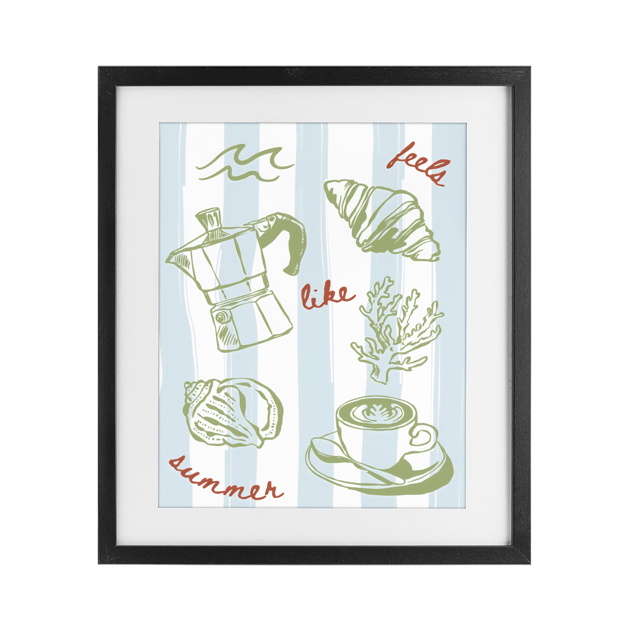 Stupell Industries Feels Like Summer on Stripes Black Framed Print Under Glass, design by The Prints Vibe