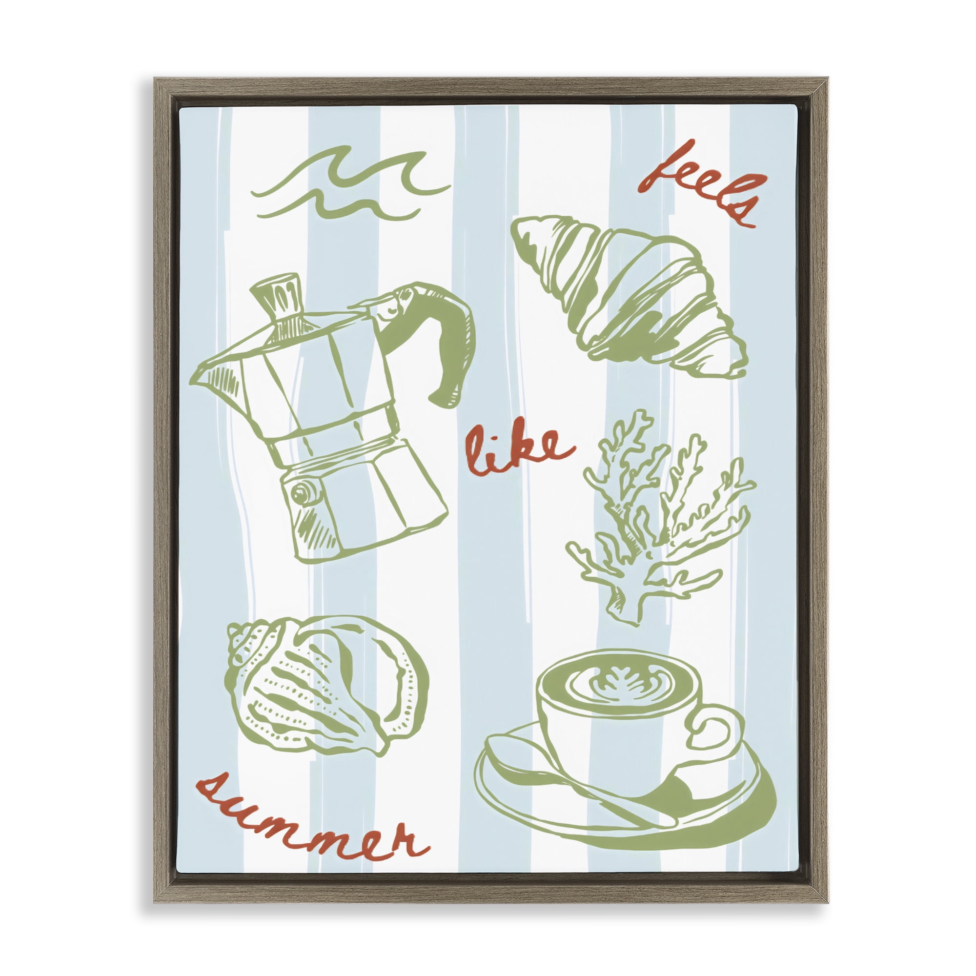 Stupell Industries Feels Like Summer on Stripes Brown Framed Floater Canvas Wall Art, design by The Prints Vibe