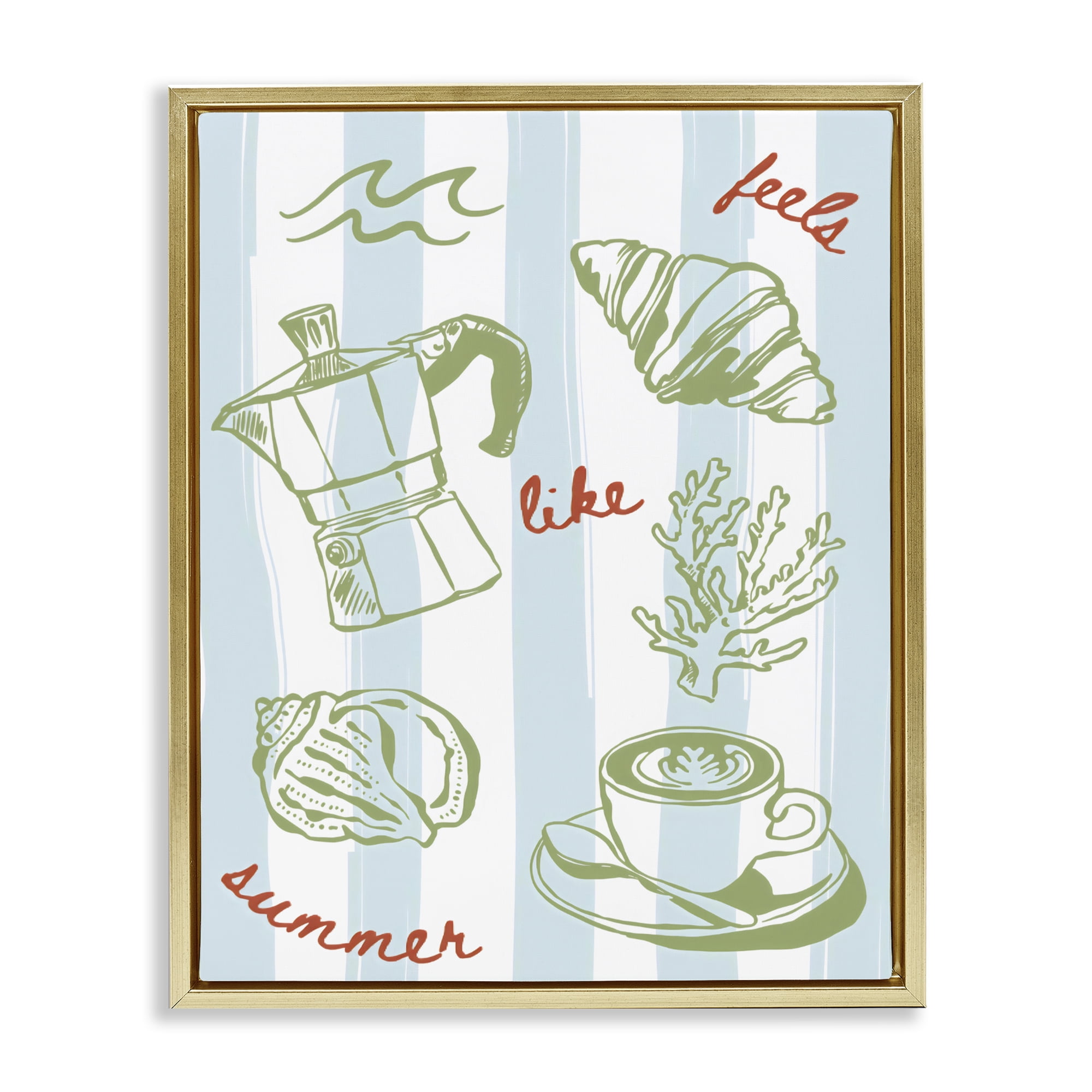Stupell Industries Feels Like Summer on Stripes Gold Framed Floater Canvas Wall Art, design by The Prints Vibe