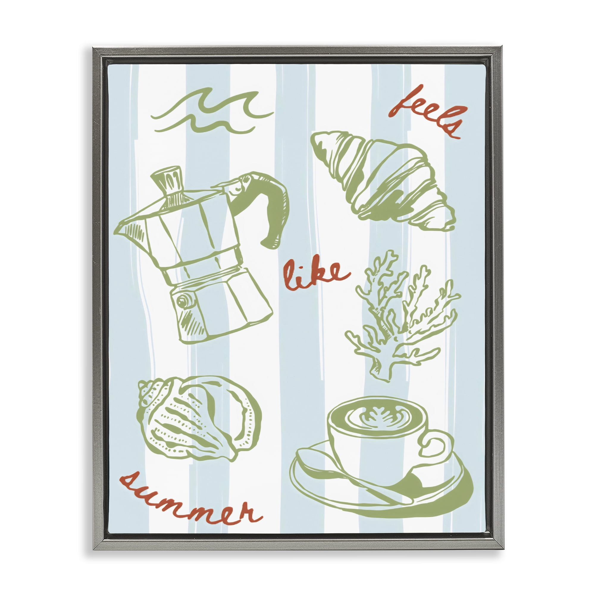 Stupell Industries Feels Like Summer on Stripes Gray Framed Floater Canvas Wall Art, design by The Prints Vibe