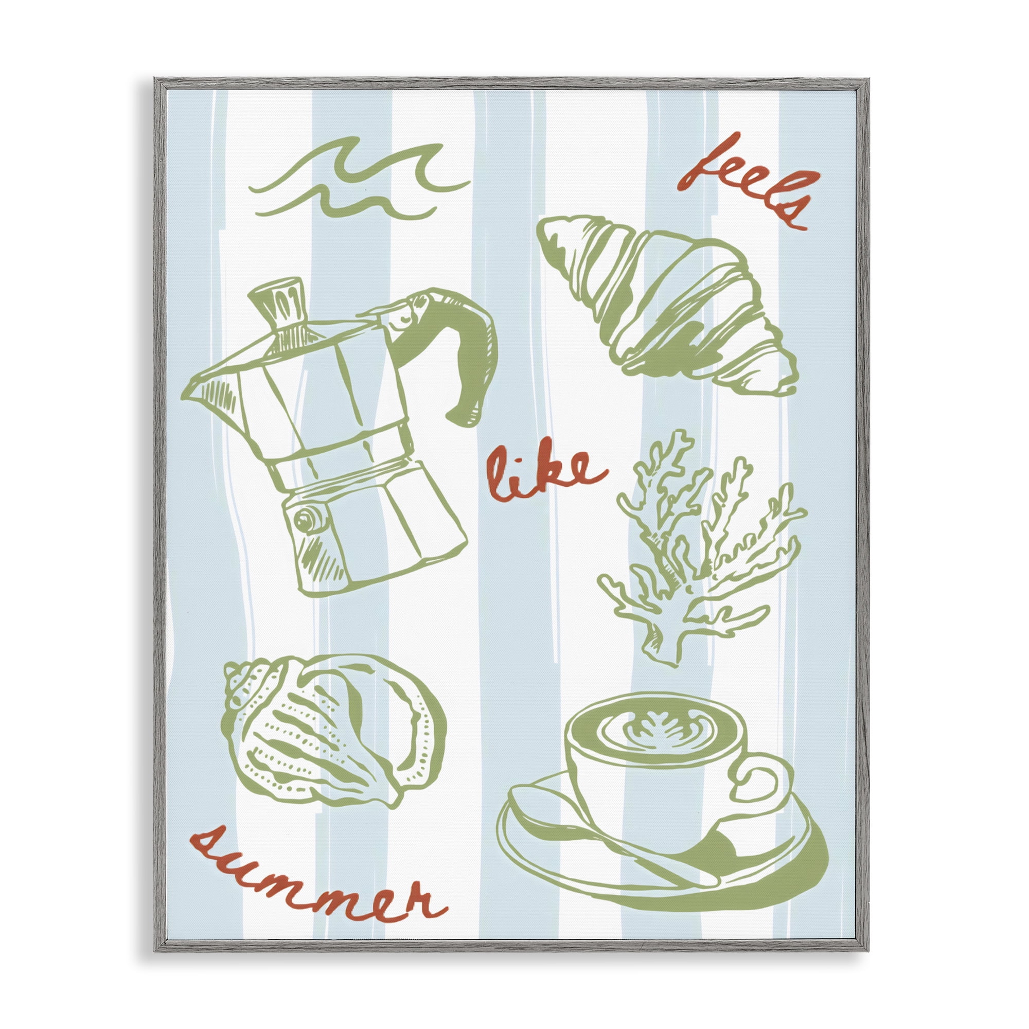 Stupell Industries Feels Like Summer on Stripes Gray Framed Giclee Art, design by The Prints Vibe