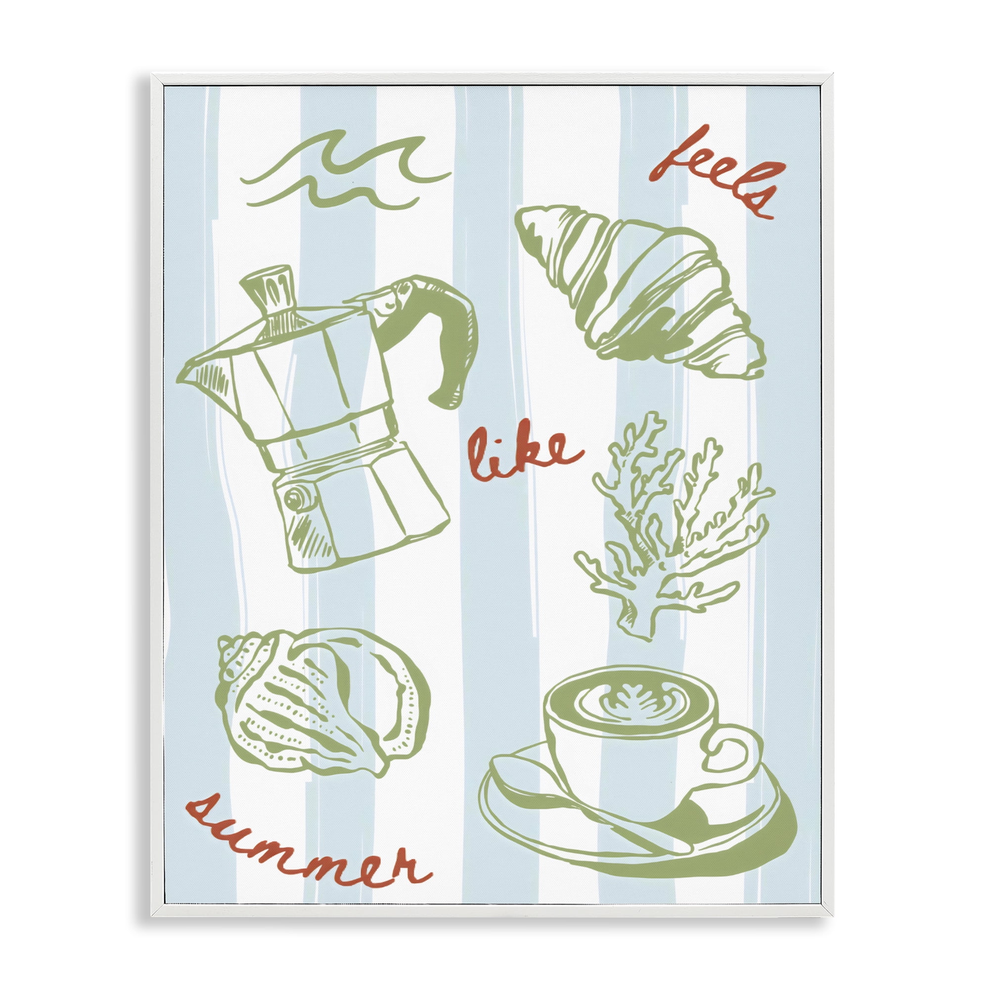 Stupell Industries Feels Like Summer on Stripes White Framed Giclee Art, design by The Prints Vibe