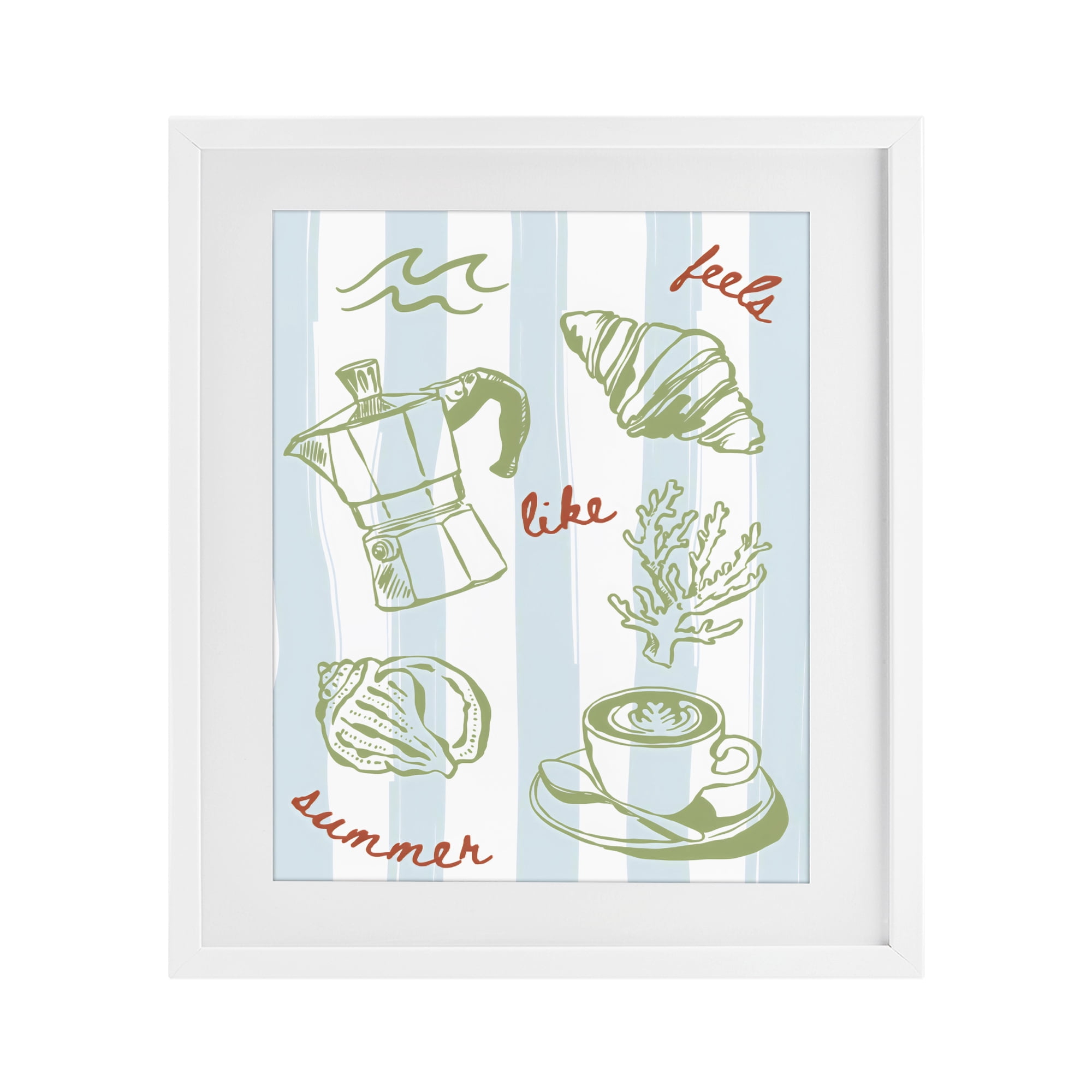 Stupell Industries Feels Like Summer on Stripes White Framed Print Under Glass, design by The Prints Vibe