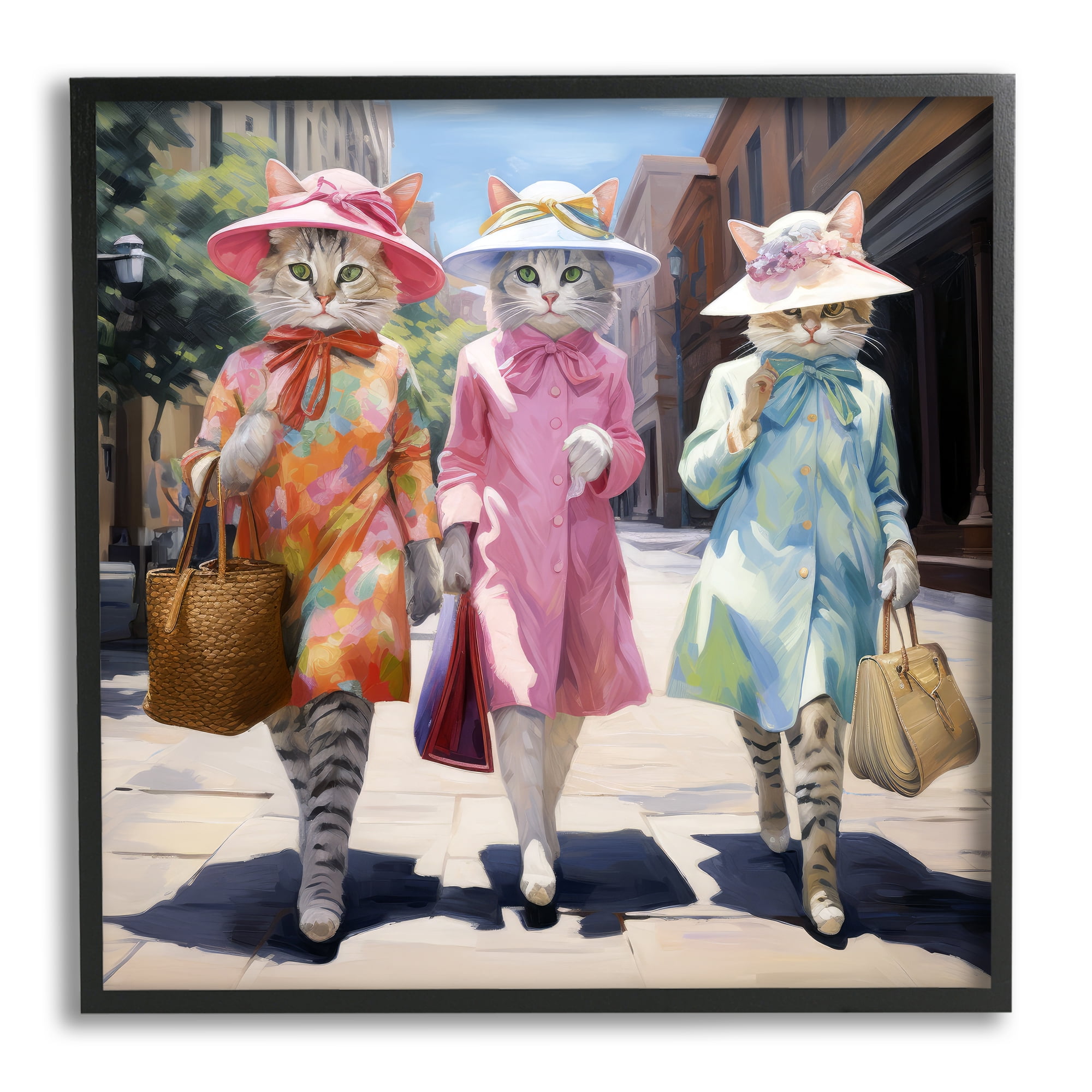 Stupell Industries Feline Fashion Cats Animals & Insects Painting Black Framed Art Print Wall Art, 12 x 12