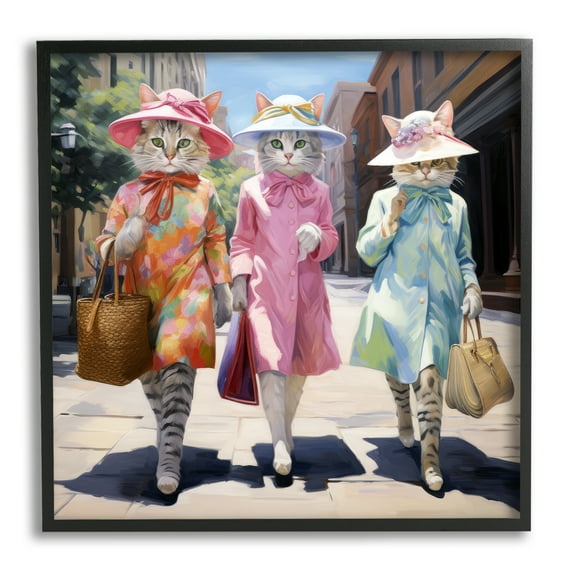 Stupell Industries Feline Fashion Cats Animals & Insects Painting Black Framed Art Print Wall Art, 12 x 12