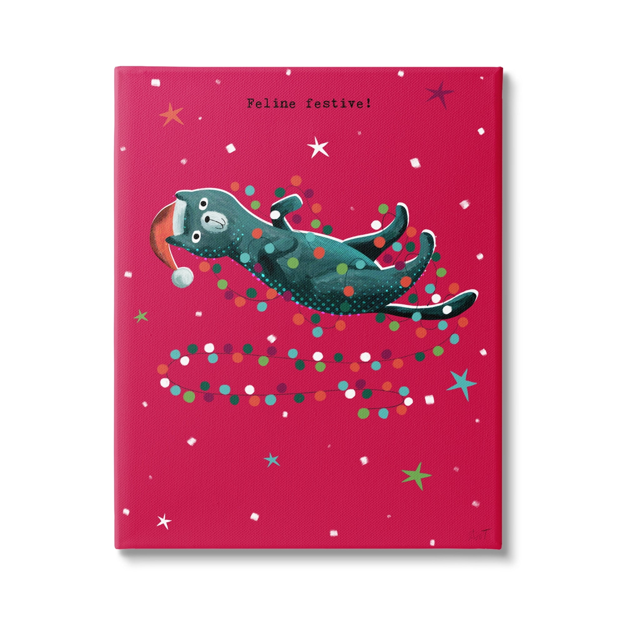 Stupell Industries Feline Festive Christmas Cat Holiday Painting Gallery Wrapped Canvas Print Wall Art