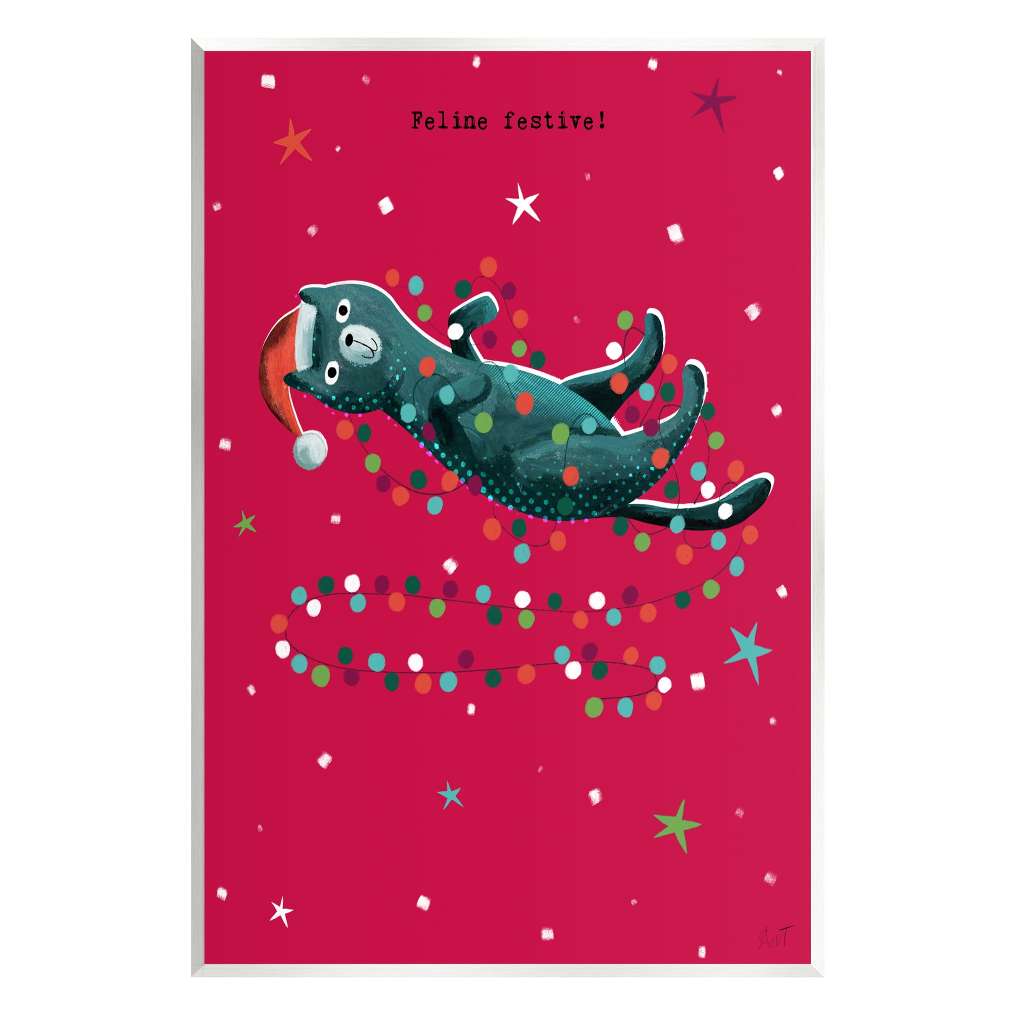 Stupell Industries Feline Festive Christmas Cat Holiday Painting Unframed Art Print Wall Art
