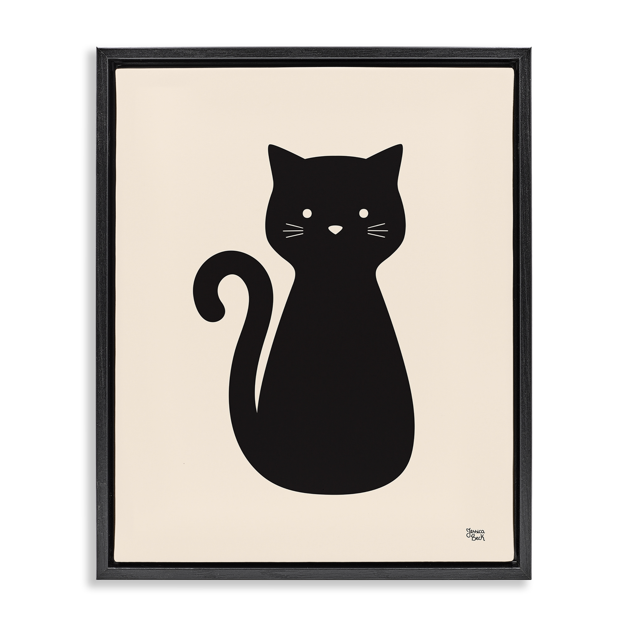 Stupell Industries Feline Grace Black Cat Animals Painting Black Floater Framed Canvas Art Print Wall Art, 25 x 31