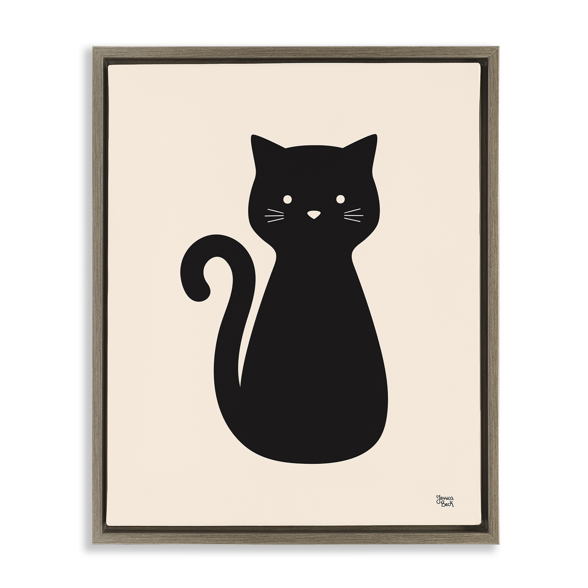 Stupell Industries Feline Grace Black Cat Animals Painting Brown Floater Framed Canvas Art Print Wall Art, 17 x 21