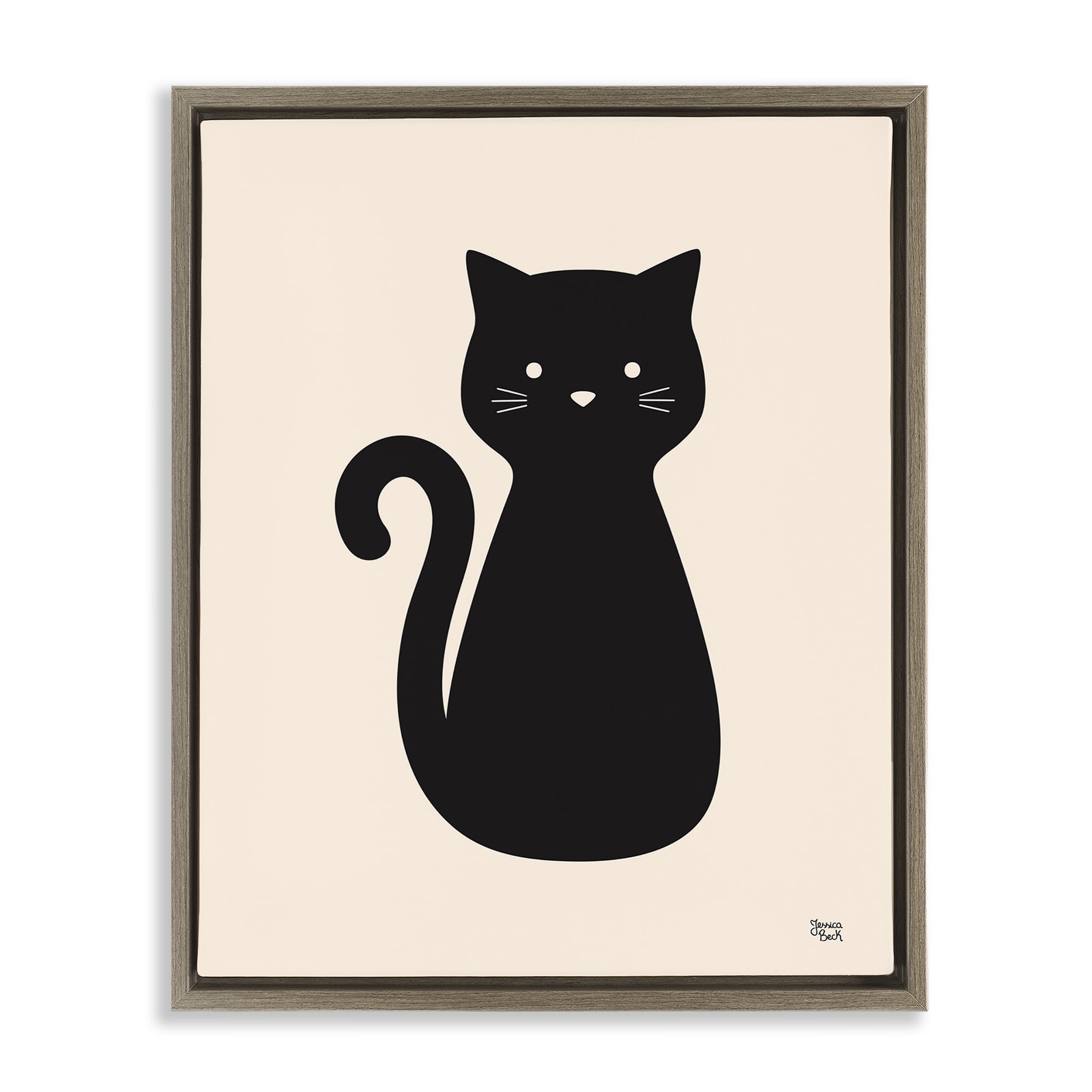 Stupell Industries Feline Grace Black Cat Animals Painting Brown Floater Framed Canvas Art Print Wall Art, 25 x 31