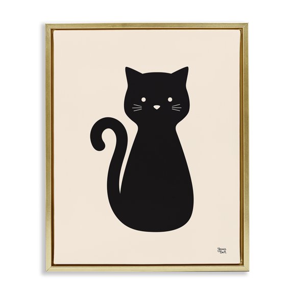 Stupell Industries Feline Grace Black Cat Animals Painting Gold Floater Framed Canvas Art Print Wall Art, 17 x 21