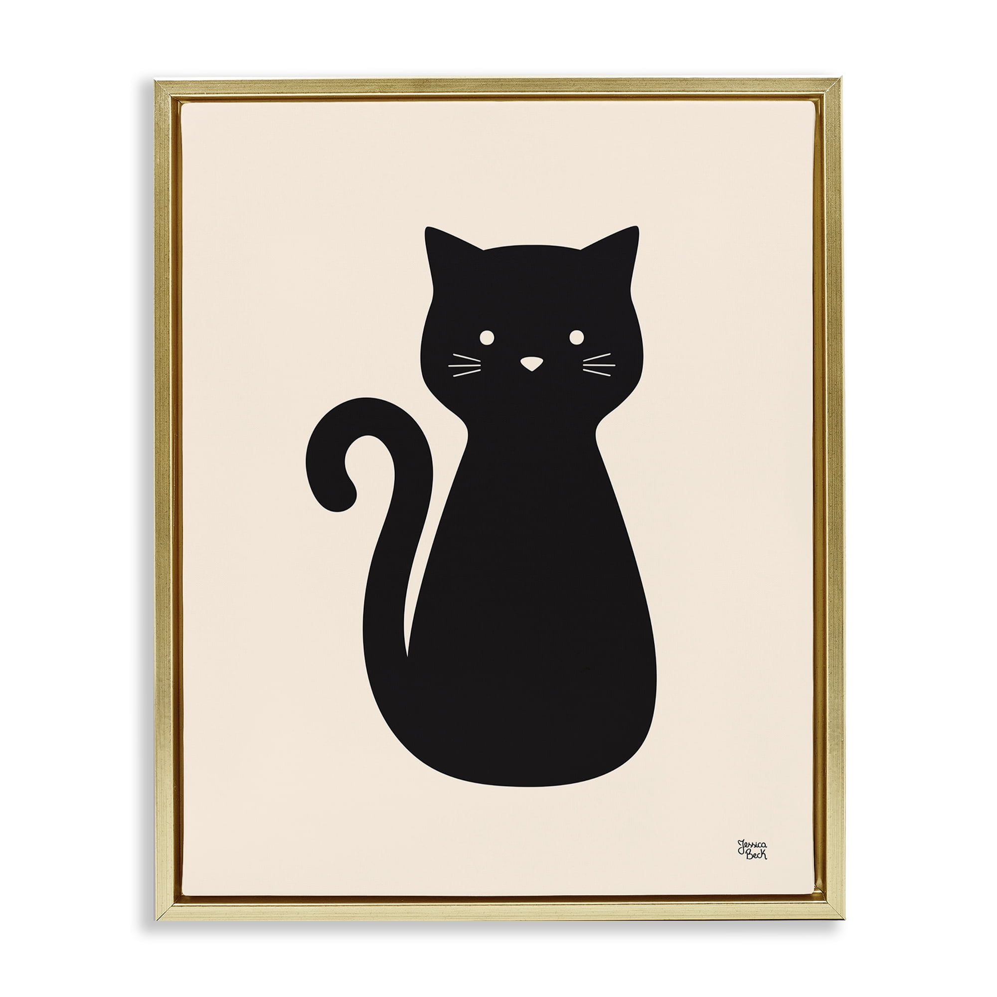 Stupell Industries Feline Grace Black Cat Animals Painting Gold Floater Framed Canvas Art Print Wall Art, 25 x 31