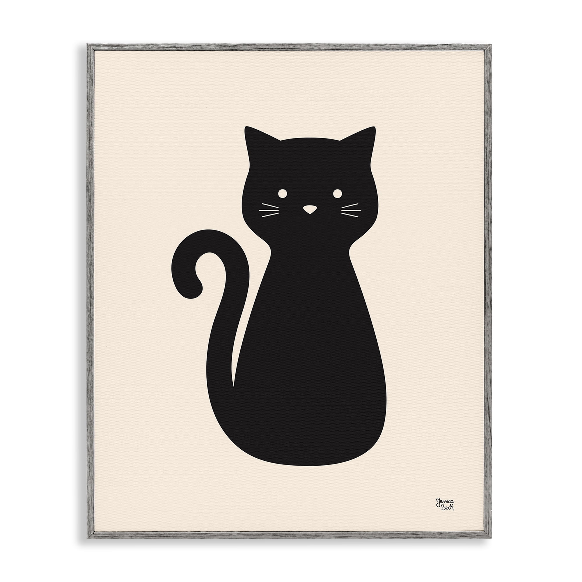 Stupell Industries Feline Grace Black Cat Animals Painting Gray Framed Art Print Wall Art, 24 x 30