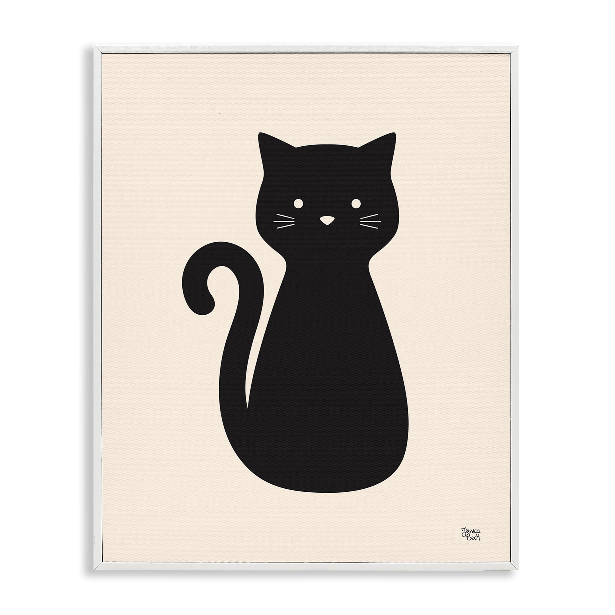 Stupell Industries Feline Grace Black Cat Animals Painting White Framed Art Print Wall Art, 16 x 20