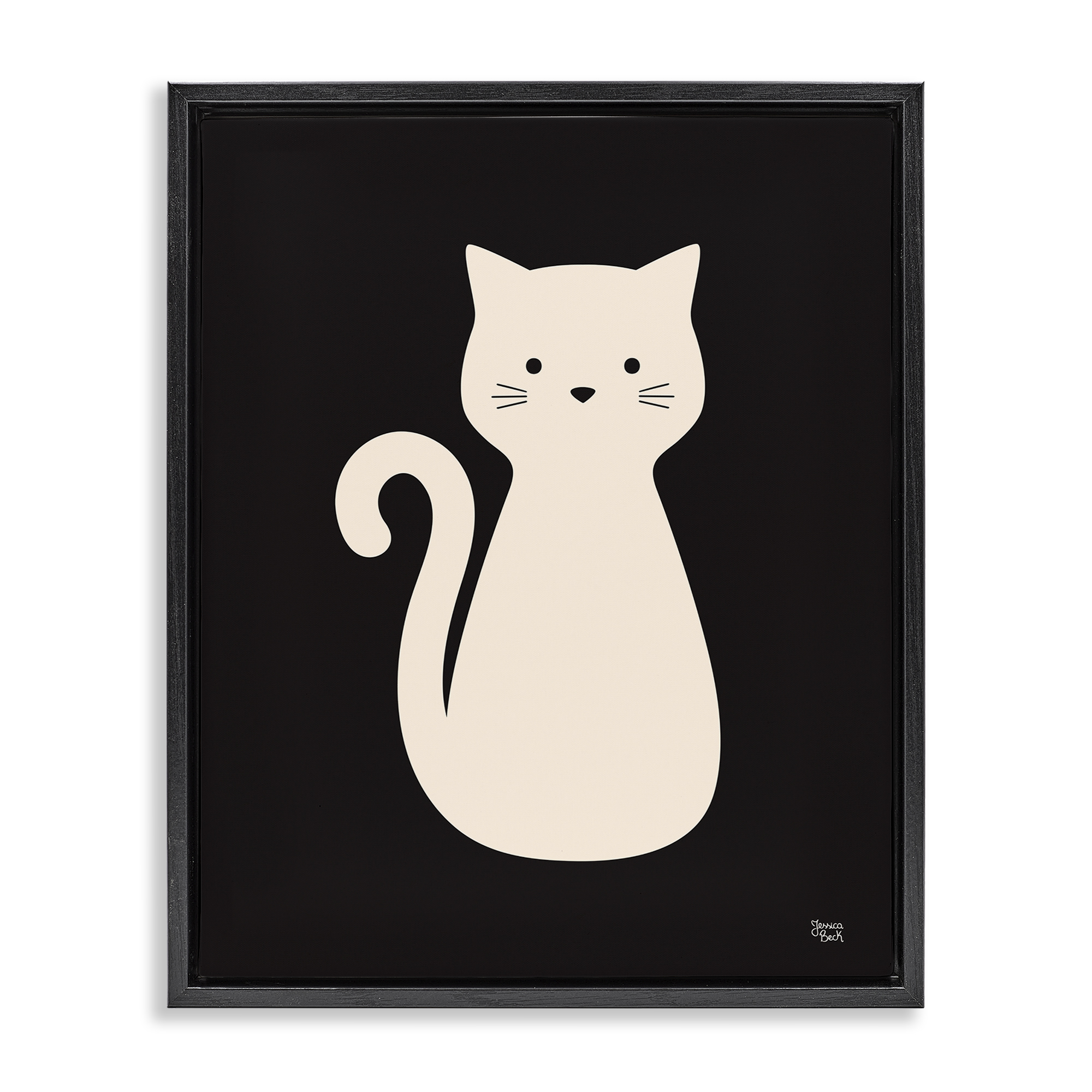 Stupell Industries Feline Grace White Cat Animals Painting Black Floater Framed Canvas Art Print Wall Art, 17 x 21