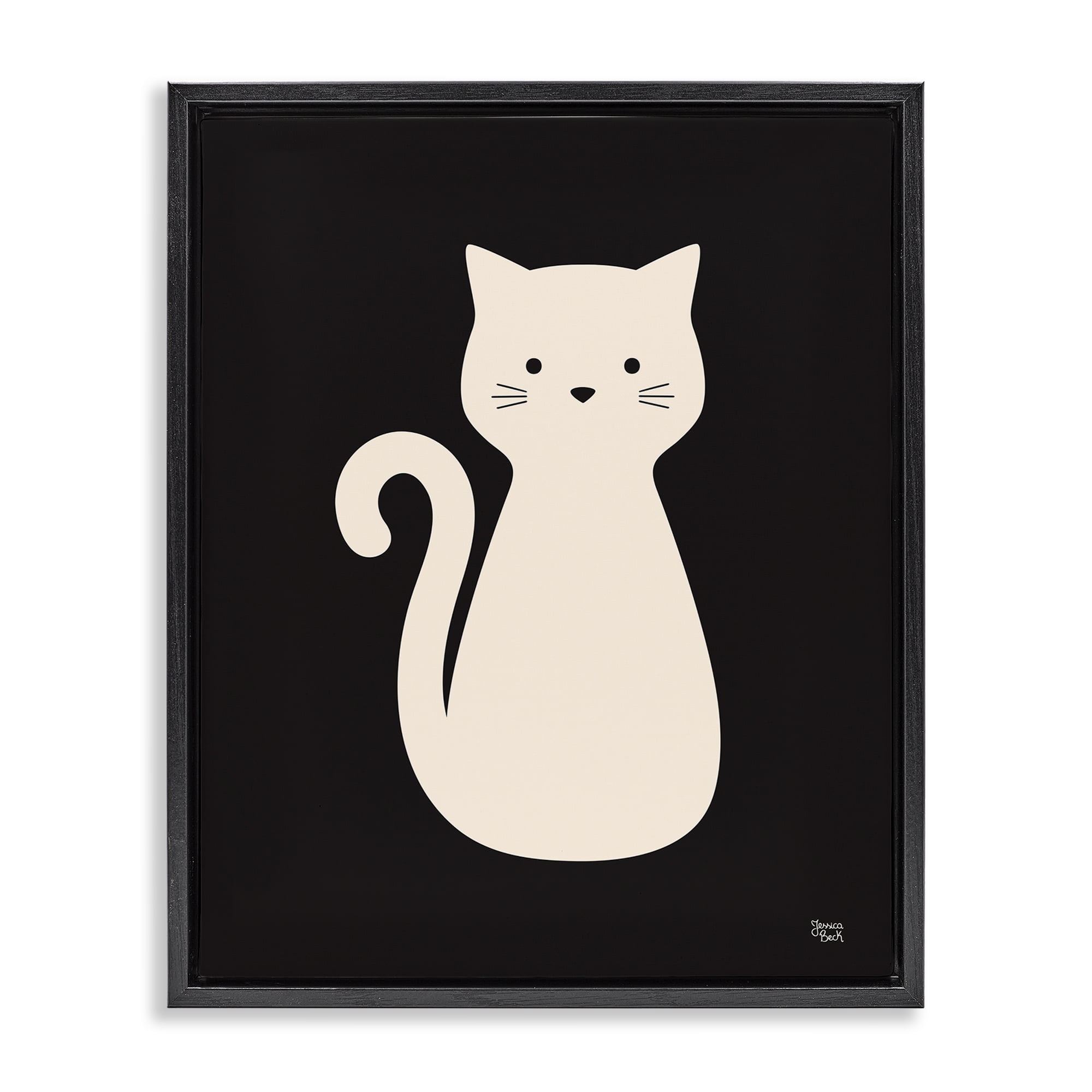Stupell Industries Feline Grace White Cat Animals Painting Black Floater Framed Canvas Art Print Wall Art, 25 x 31