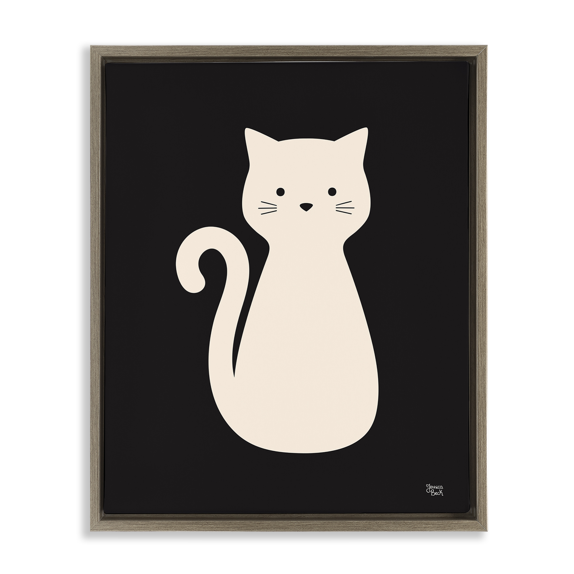 Stupell Industries Feline Grace White Cat Animals Painting Brown Floater Framed Canvas Art Print Wall Art, 17 x 21