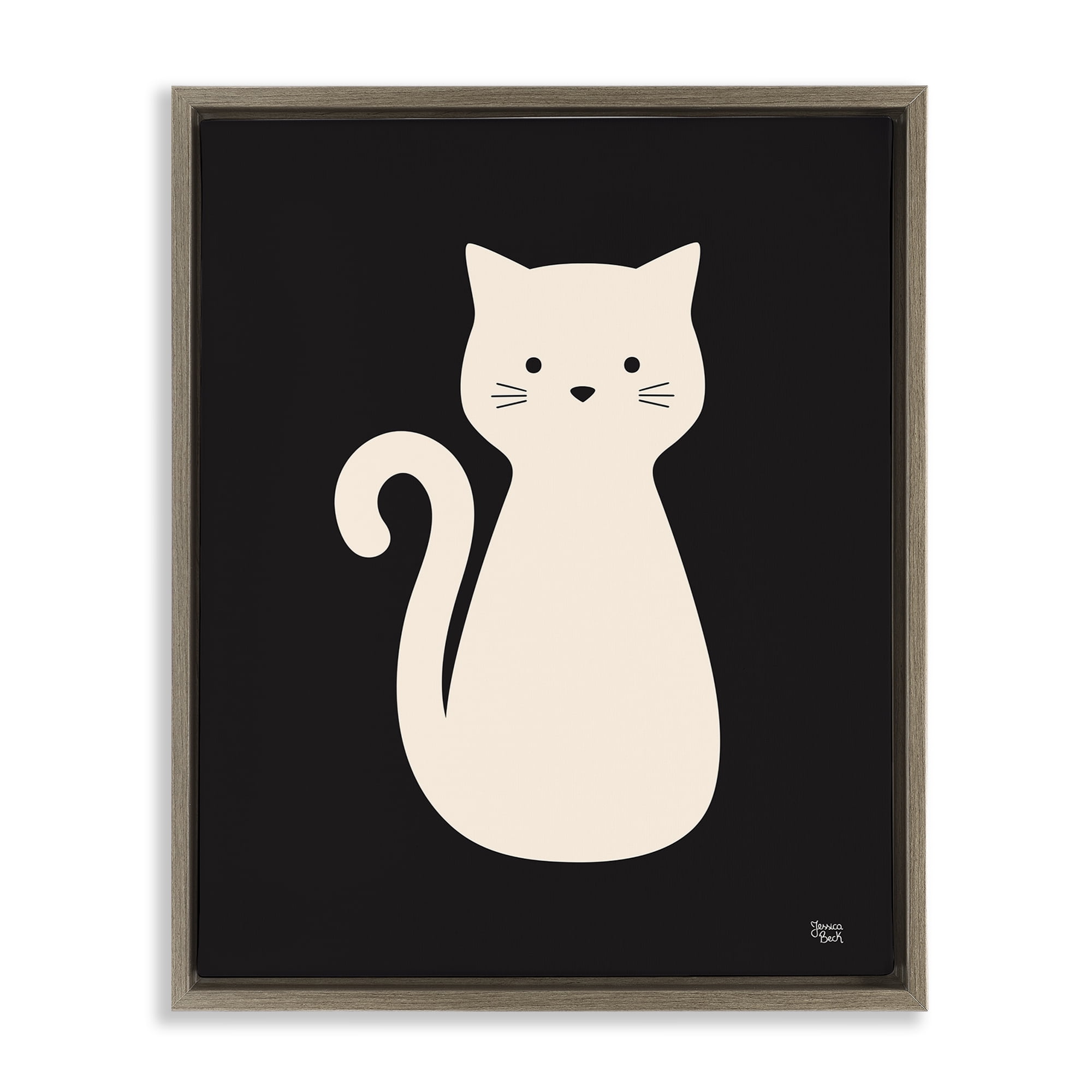 Stupell Industries Feline Grace White Cat Animals Painting Brown Floater Framed Canvas Art Print Wall Art, 25 x 31