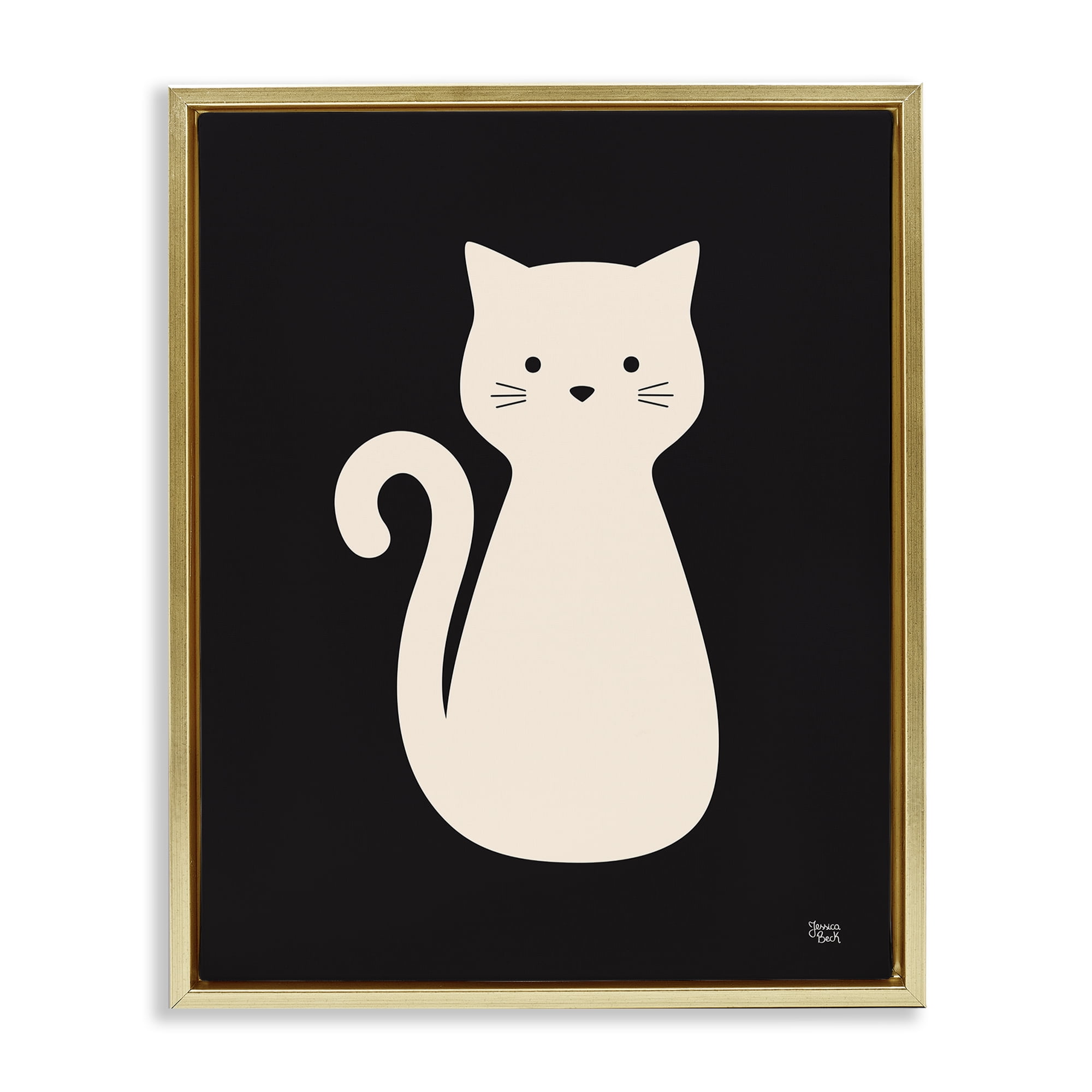 Stupell Industries Feline Grace White Cat Animals Painting Gold Floater Framed Canvas Art Print Wall Art, 25 x 31