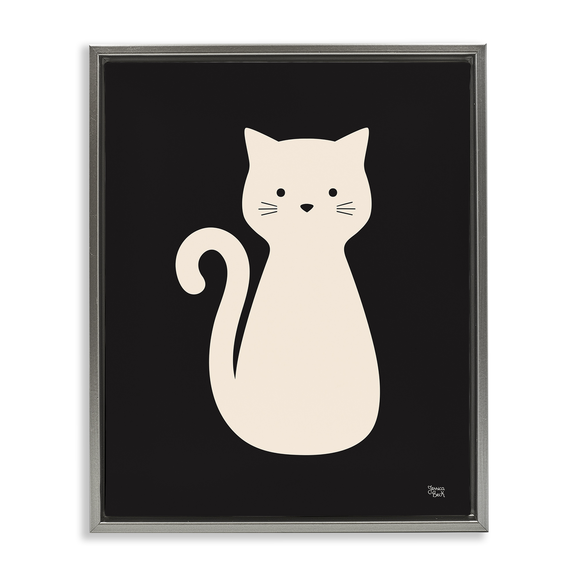 Stupell Industries Feline Grace White Cat Animals Painting Gray Floater Framed Canvas Art Print Wall Art, 17 x 21