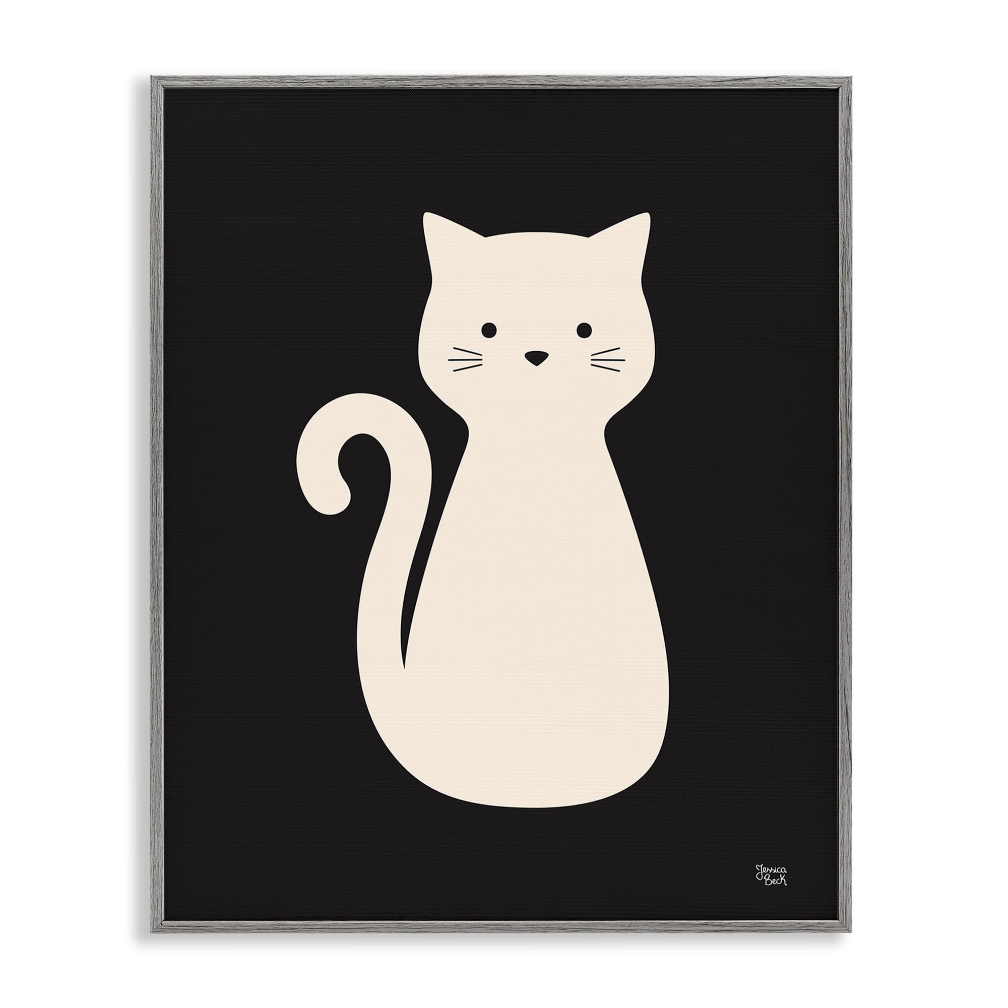 Stupell Industries Feline Grace White Cat Animals Painting Gray Framed Art Print Wall Art, 11 x 14