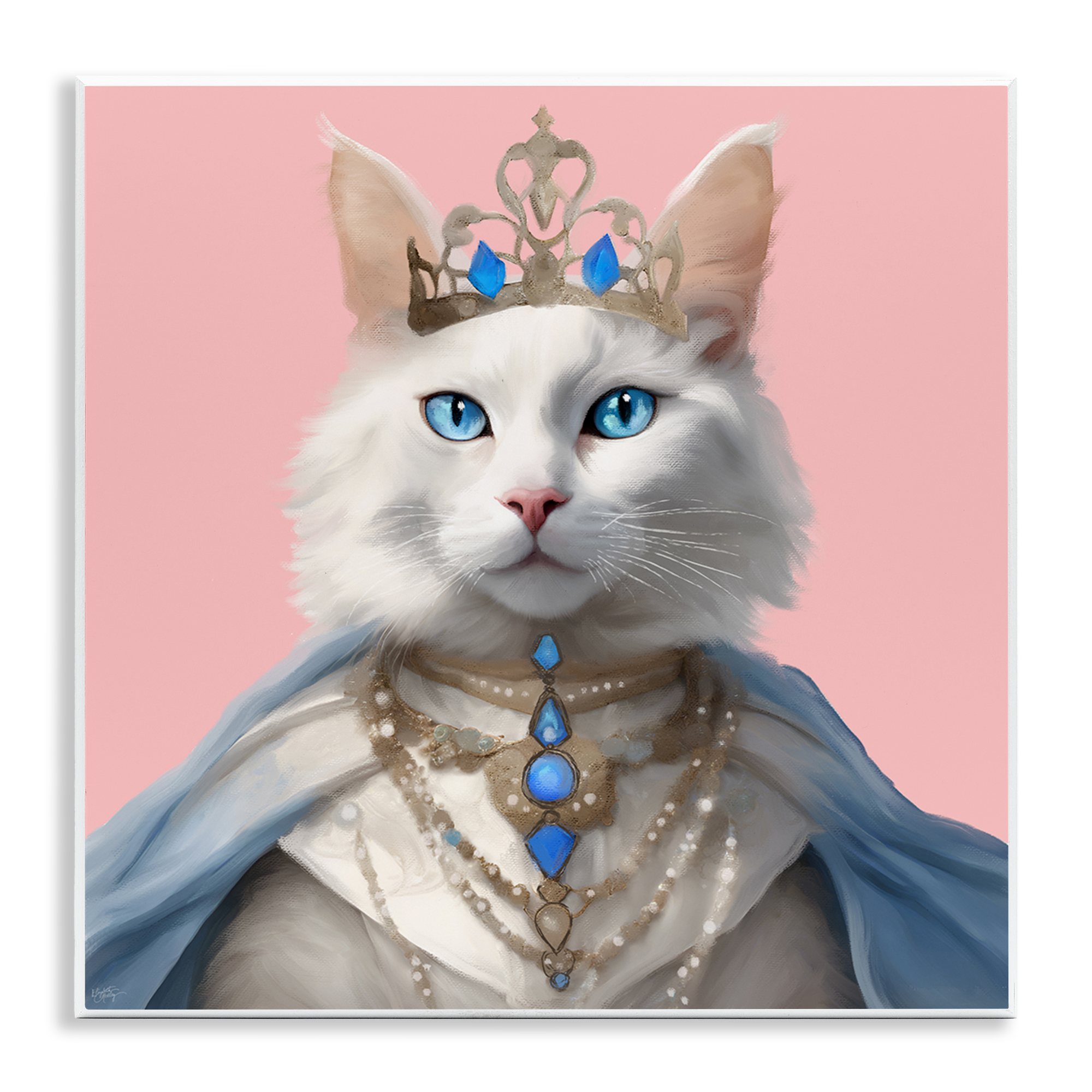 Stupell Industries Feline Princess with Crown Novelty & Humor Painting Unframed Art Print Wall Art, 12 x 12
