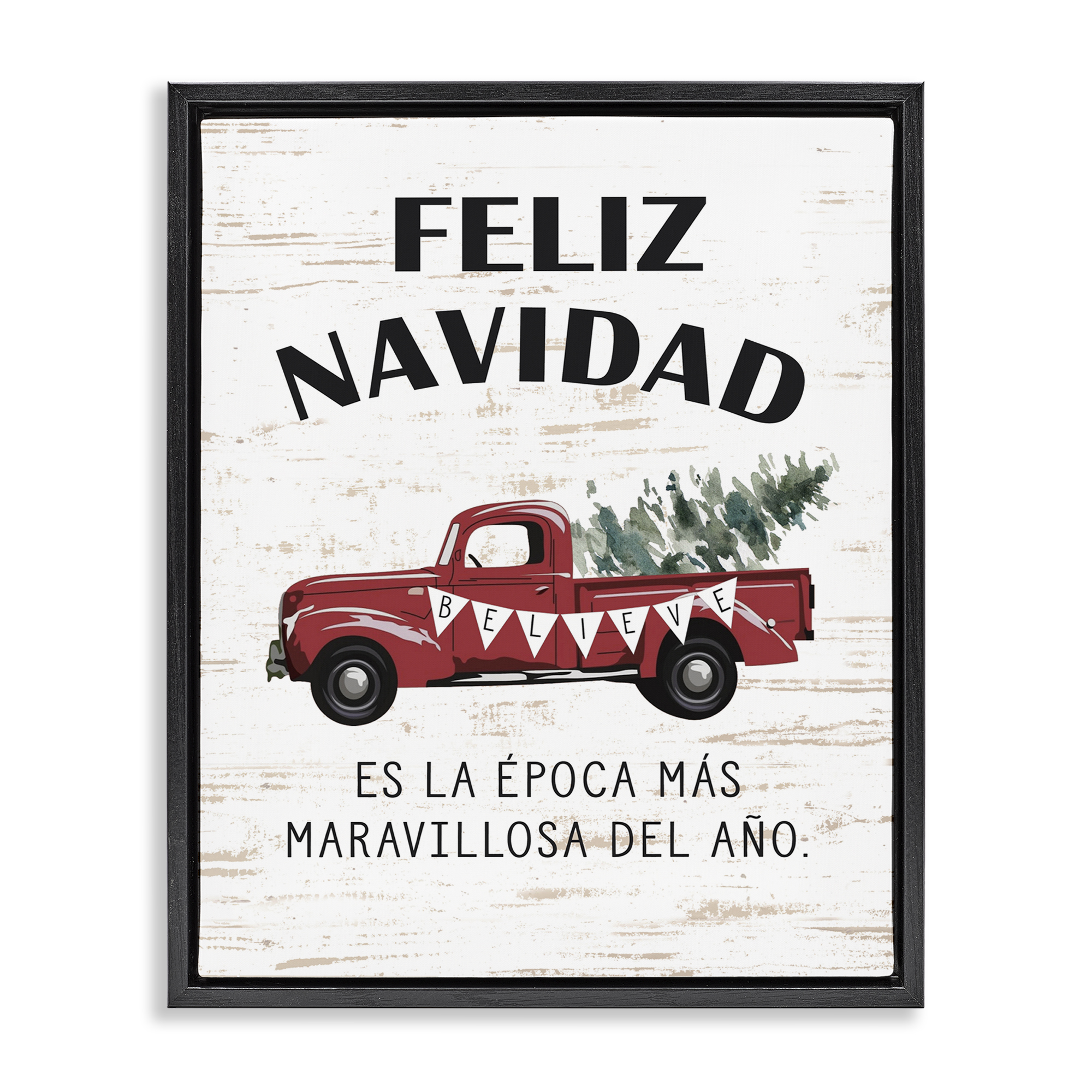 Stupell Industries Feliz Navidad Camioneta Roja Holiday Painting Black Floater Framed Art Print Wall Art, 17 x 21