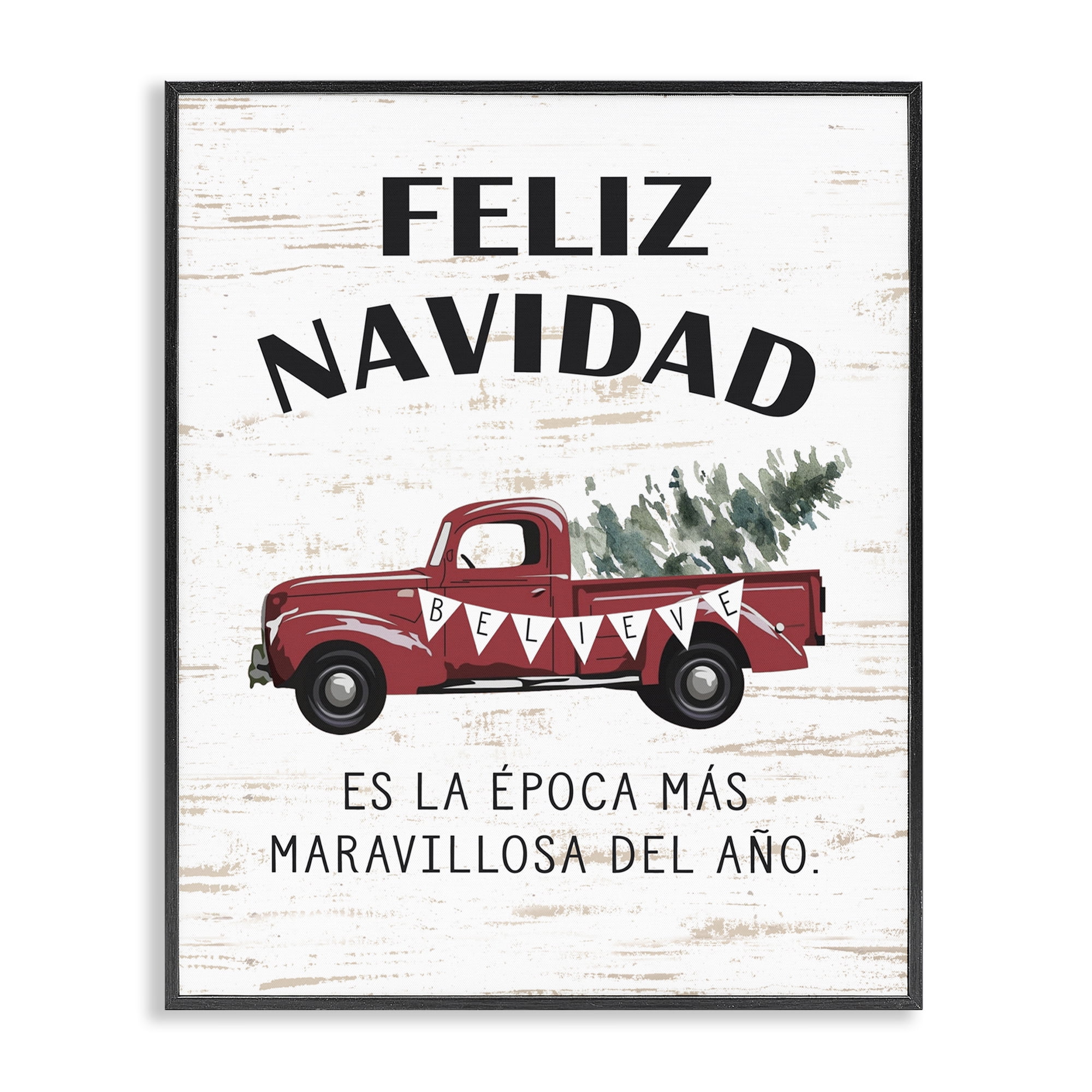 Stupell Industries Feliz Navidad Camioneta Roja Holiday Painting Black Framed Art Print Wall Art, 24 x 30