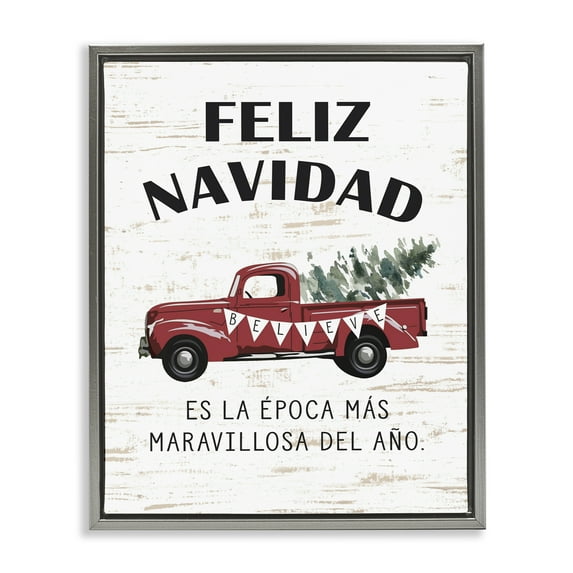 Stupell Industries Feliz Navidad Camioneta Roja Holiday Painting Gray Floater Framed Art Print Wall Art, 25 x 31