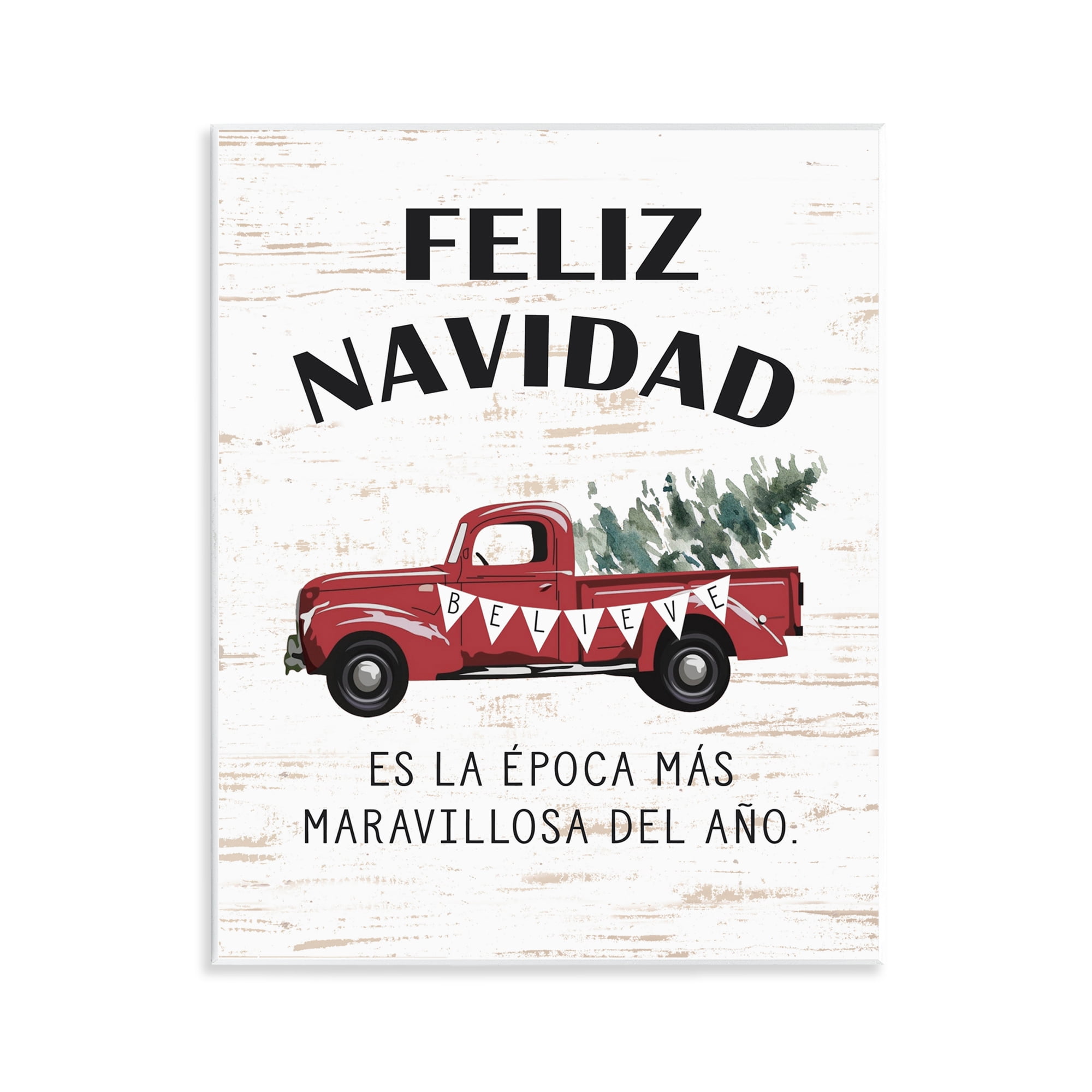 Stupell Industries Feliz Navidad Camioneta Roja Holiday Painting Unframed Art Print Wall Art, 11 x 14