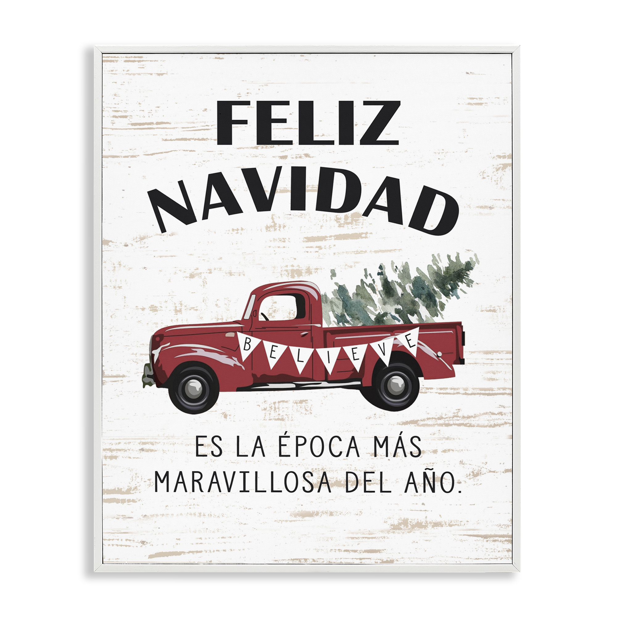 Stupell Industries Feliz Navidad Camioneta Roja Holiday Painting White Framed Art Print Wall Art, 16 x 20