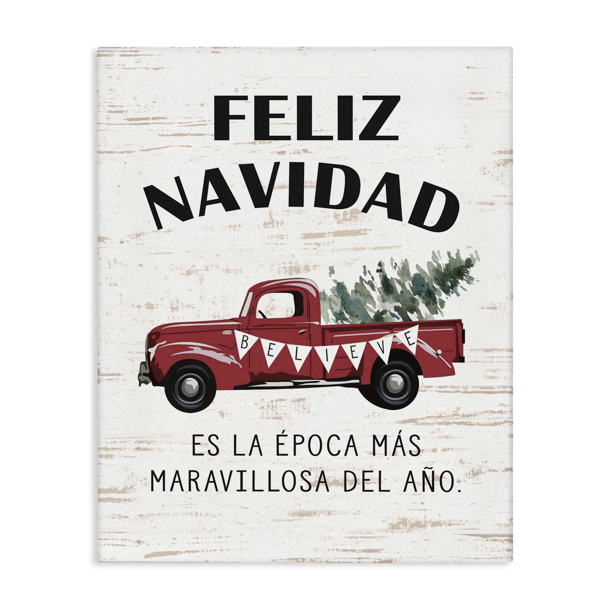 Stupell Industries Feliz Navidad Camioneta Roja Holiday Painting Wrapped Canvas Art Print Wall Art, 16 x 20