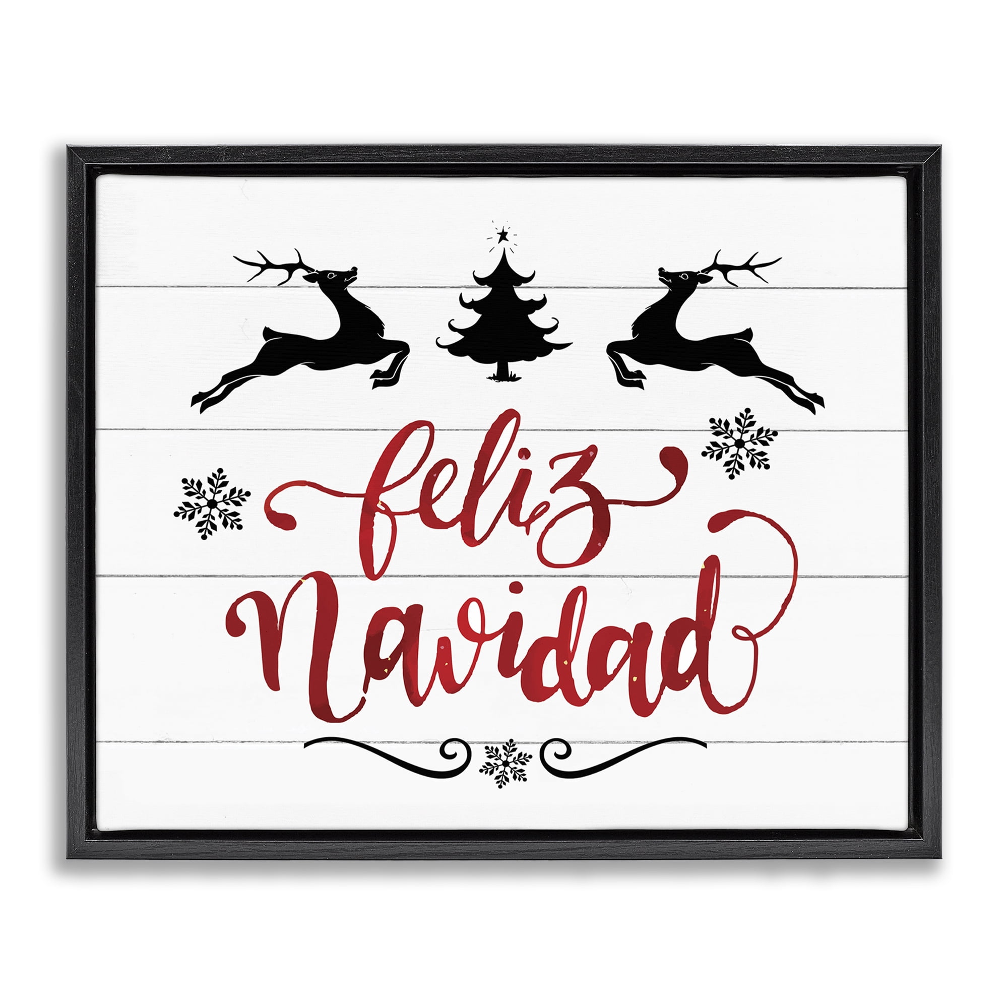 Stupell Industries Feliz Navidad con Renos Holiday Painting Black Floater Framed Art Print Wall Art, 21 x 17