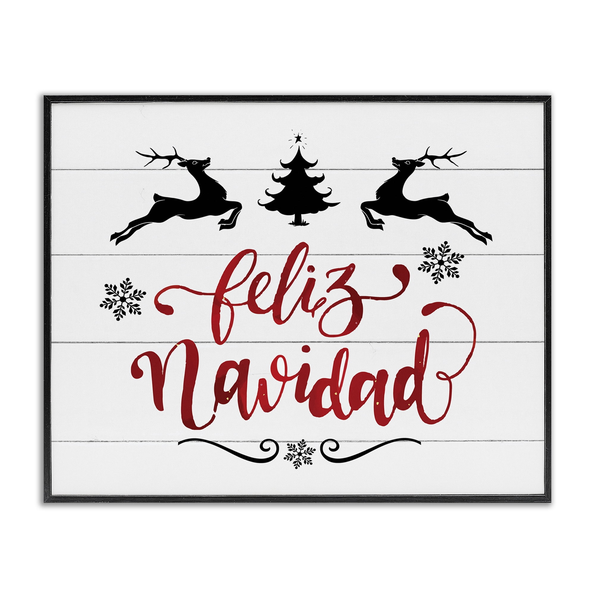 Stupell Industries Feliz Navidad con Renos Holiday Painting Black Framed Art Print Wall Art, 30 x 24